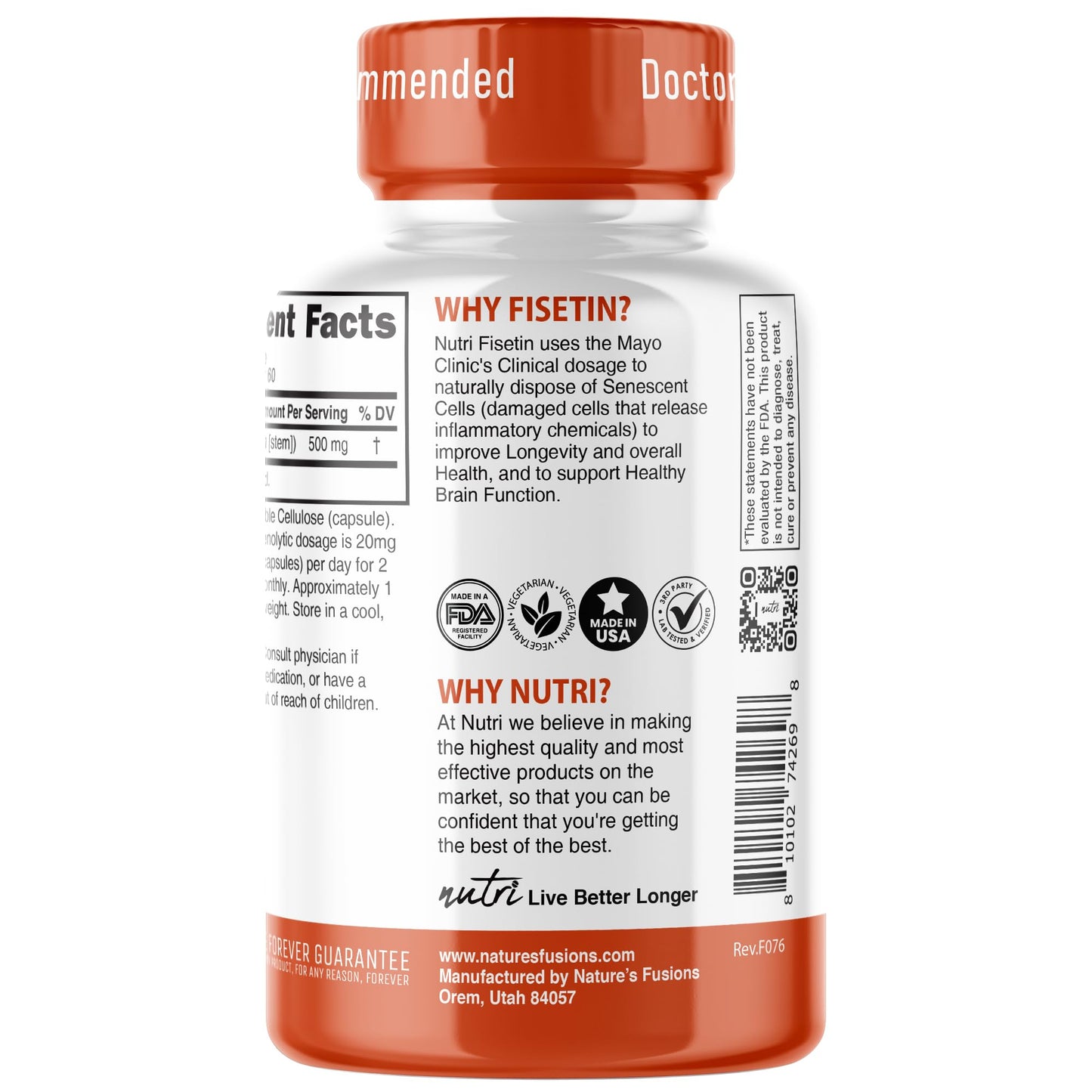 Nature's Fusions Nutri Fisetin 500mg Capsules, 60 Count