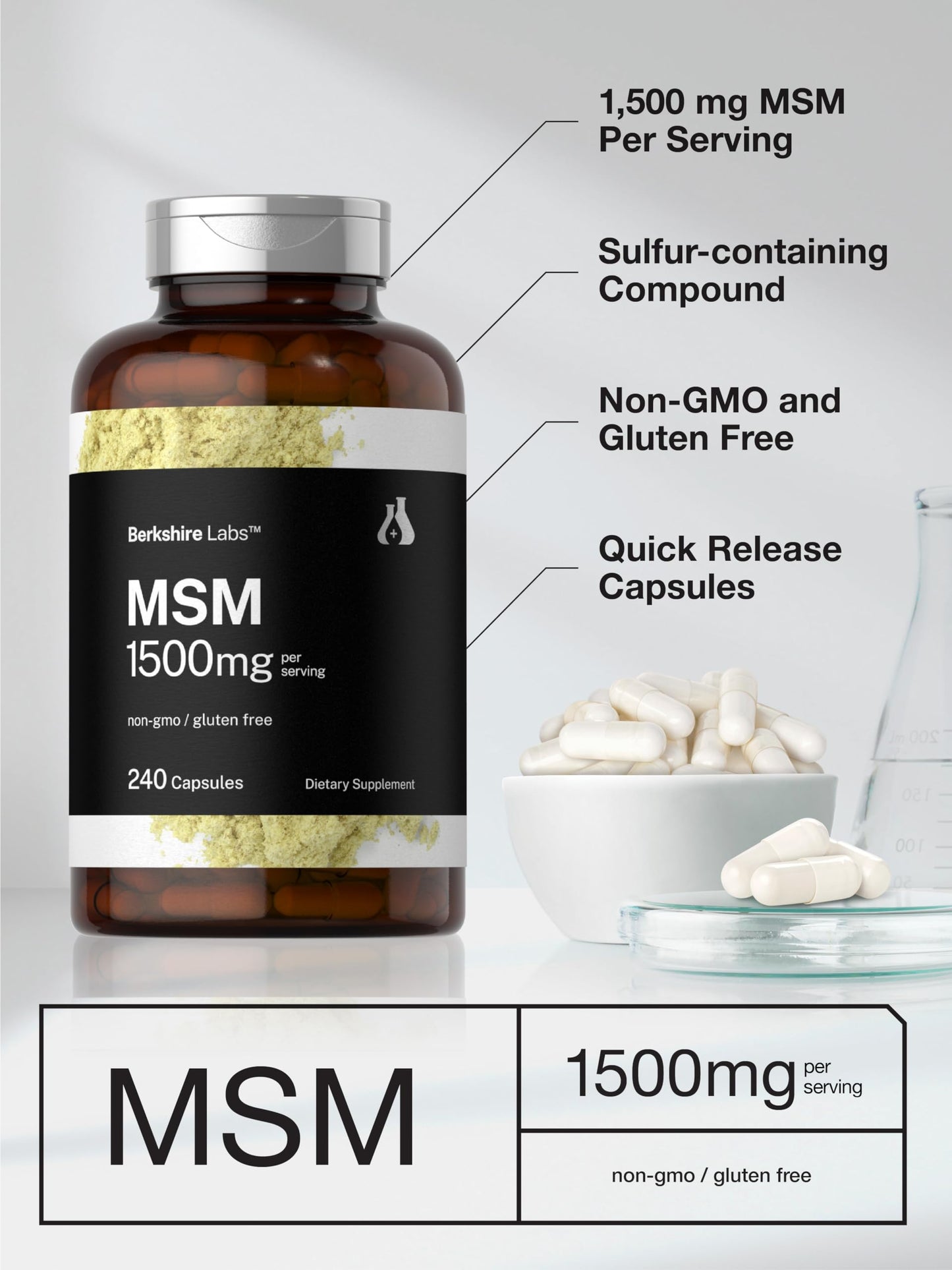 Horbäach MSM 1500mg Capsules, 240 Count