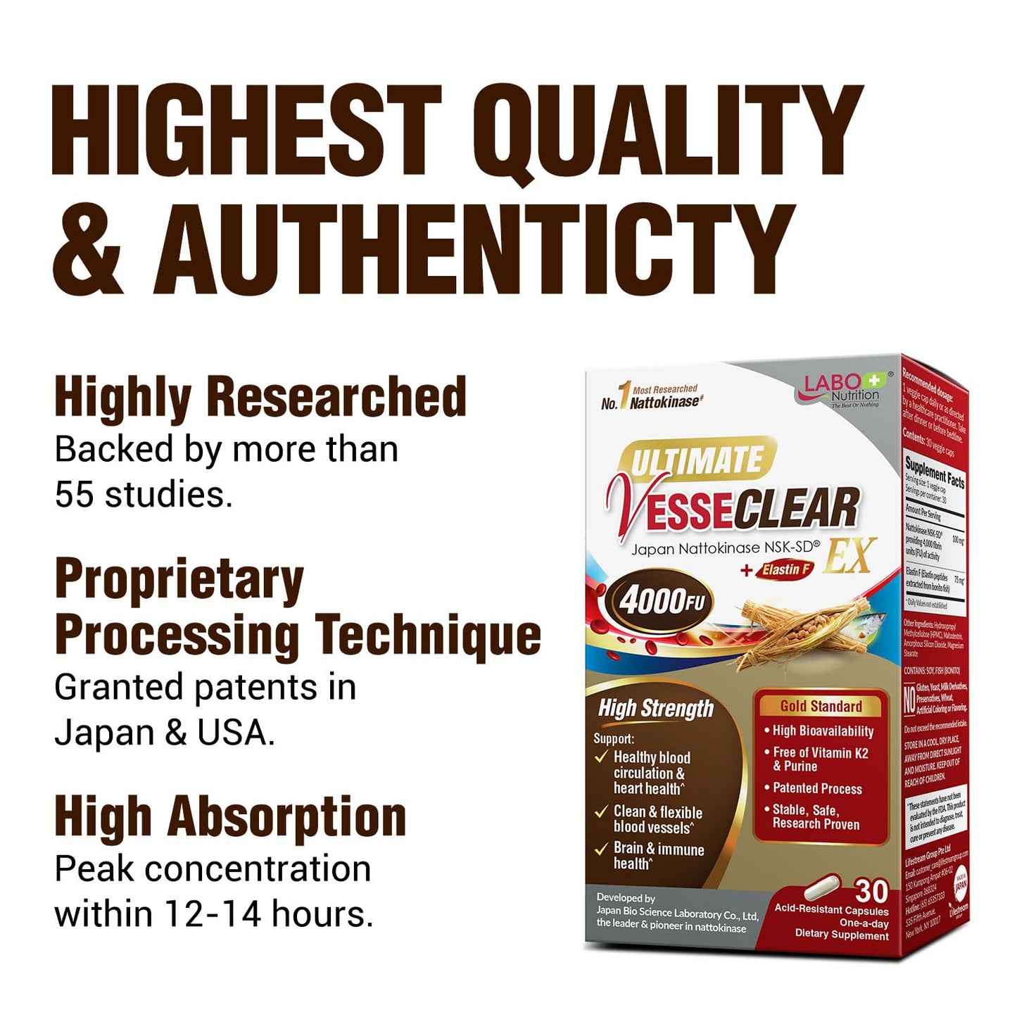LABO Nutrition Ultimate VesseCLEAR EX NSK-SD 4000FU + Elastin Capsule 90