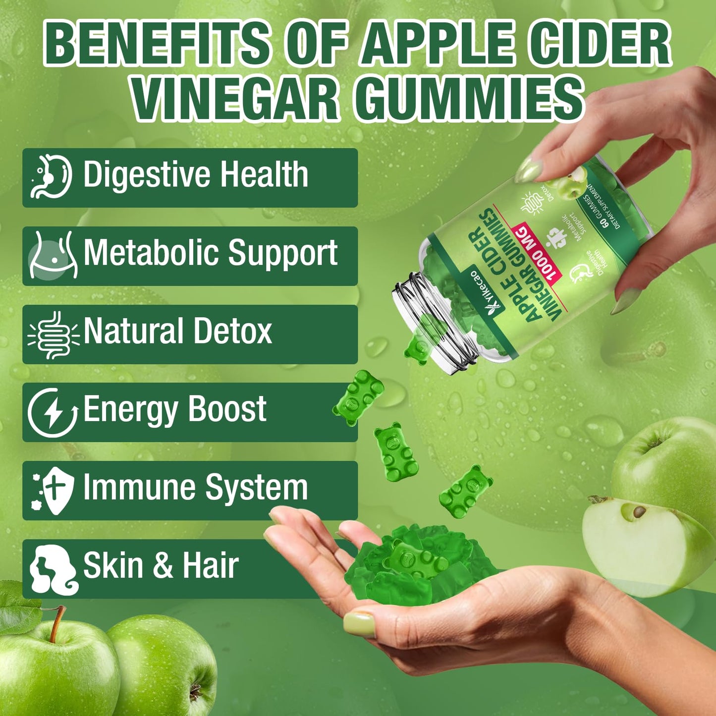 Yikecao Apple Cider Vinegar Gummies 60 Count