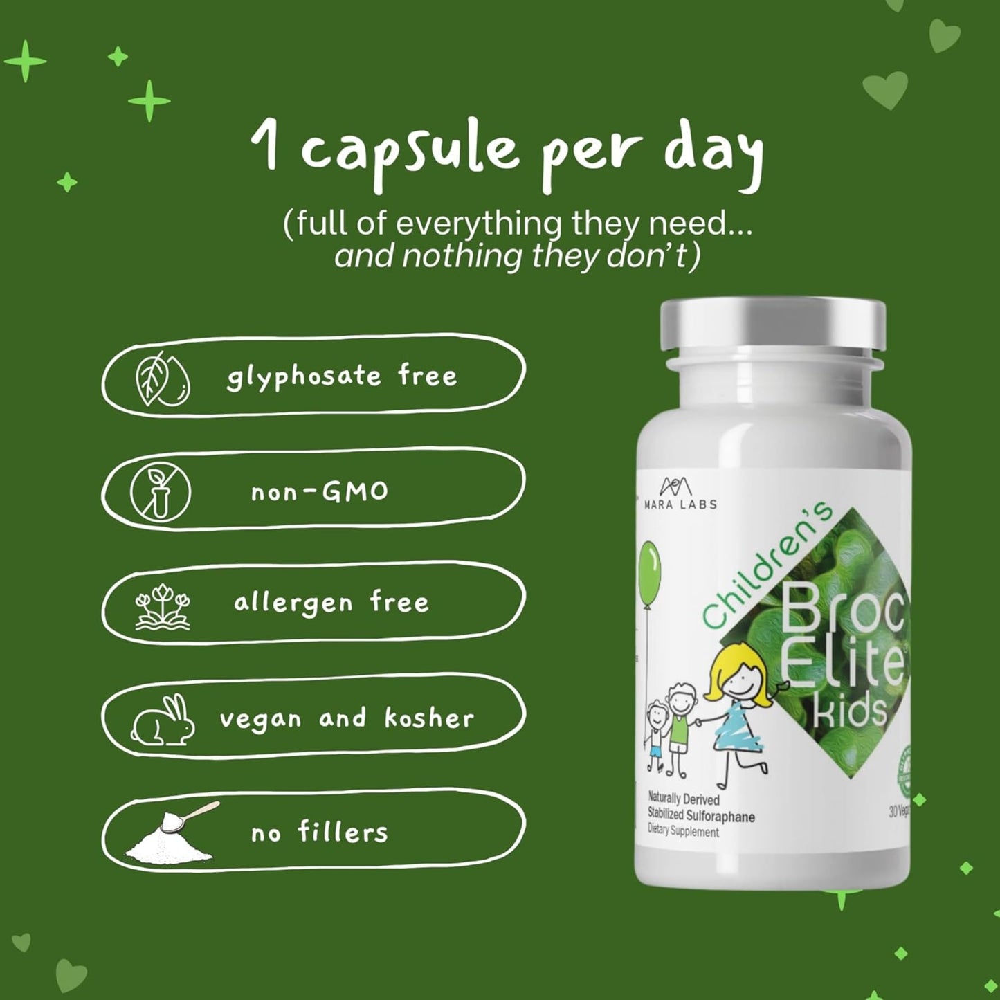 BrocElite Mara Labs Kids Broccoli Supplement with Naturally Stabilized Sulforaphane Extract, 60 Capsules