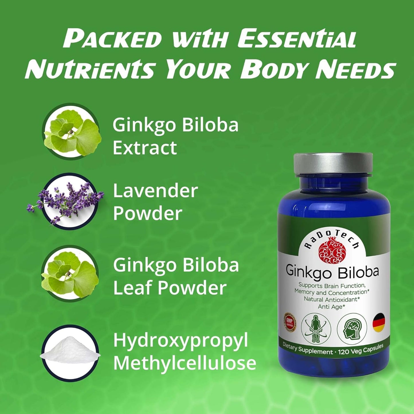 RaDoTech Ginkgo Biloba Support Brain Function Capsule 360 Capsules