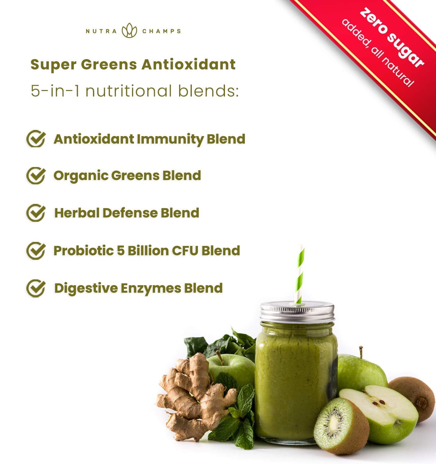 NutraChamps Super Greens Powder and Super Greens Antioxidant Powder Bundle, 2 Pack