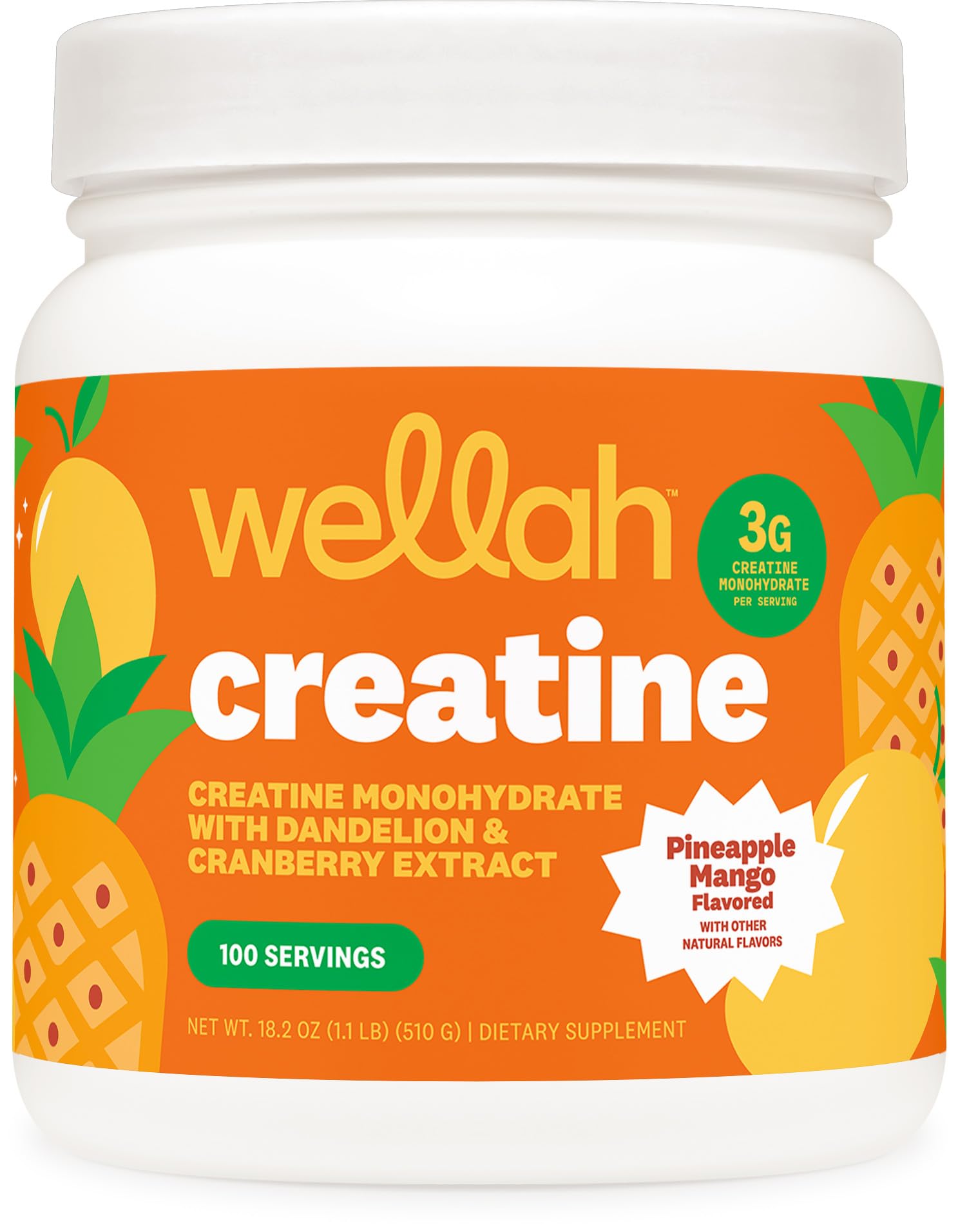 Wellah Creatine for Women - Creatine Monohydrate with Dandelion & Cranberry Extract Powder 18.6