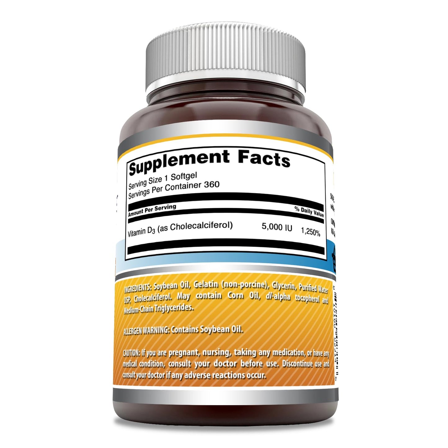 Amazing Nutrition Vitamin D3 (Cholecalciferol) Supplement Softgels, 360 Count