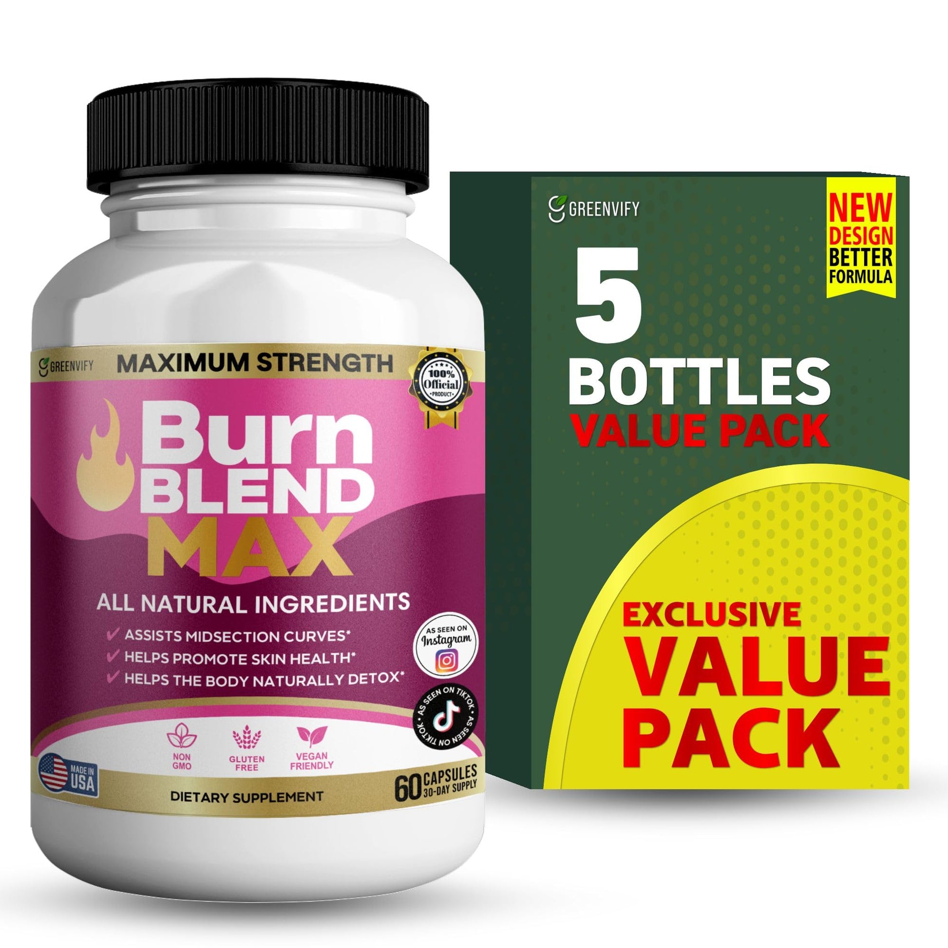 GREENVIFY Burn Blend Max Premium Thermogenic Energy and Fat Oxidation Formula, 60 Capsules