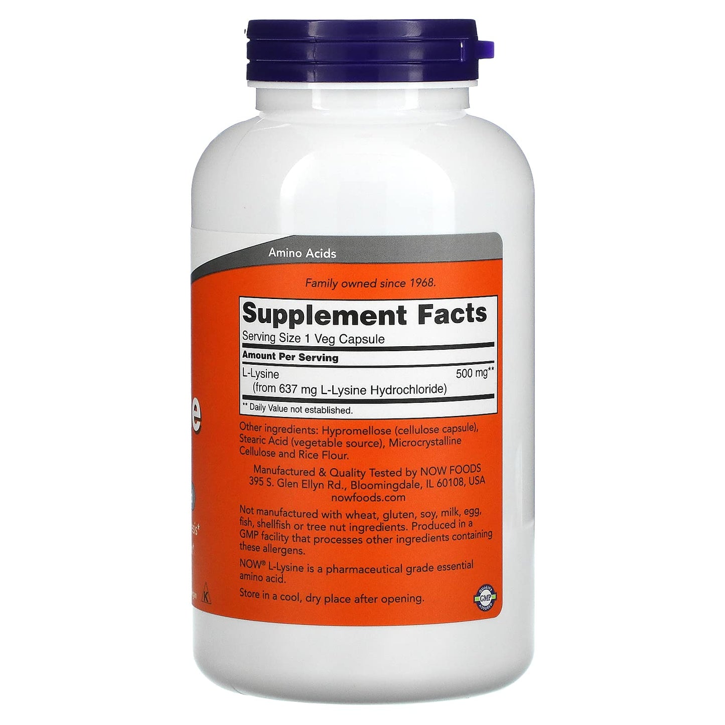 NOW Foods L-lysine 500 mg Capsules, 250 Capsules