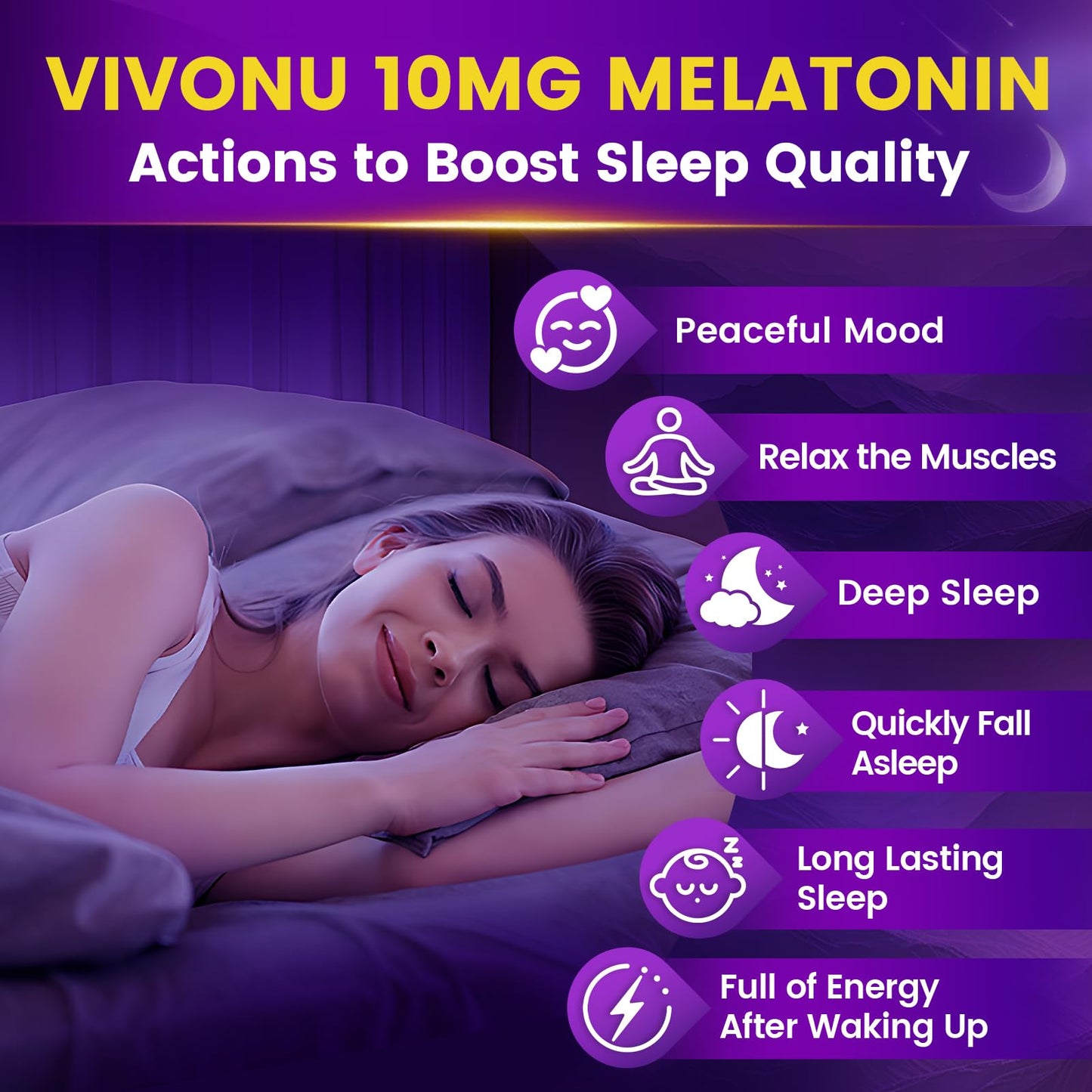 VivoNu Melatonin Gummies 10mg, 9-in-1 Herbal Sleep Aids, 90 Count