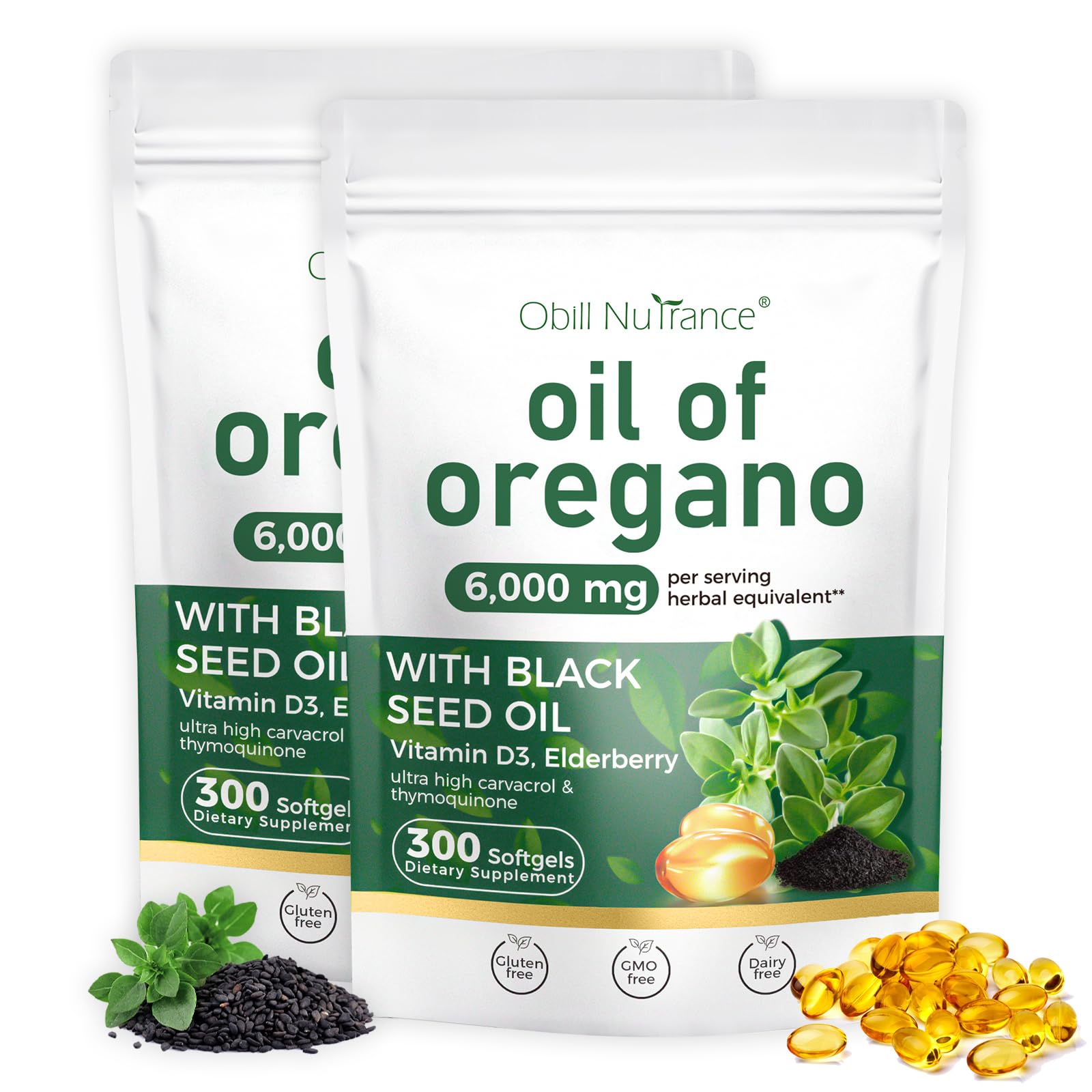 Obill NuTrance Oil of Oregano with Black Seed Oil Softgels 600 Count