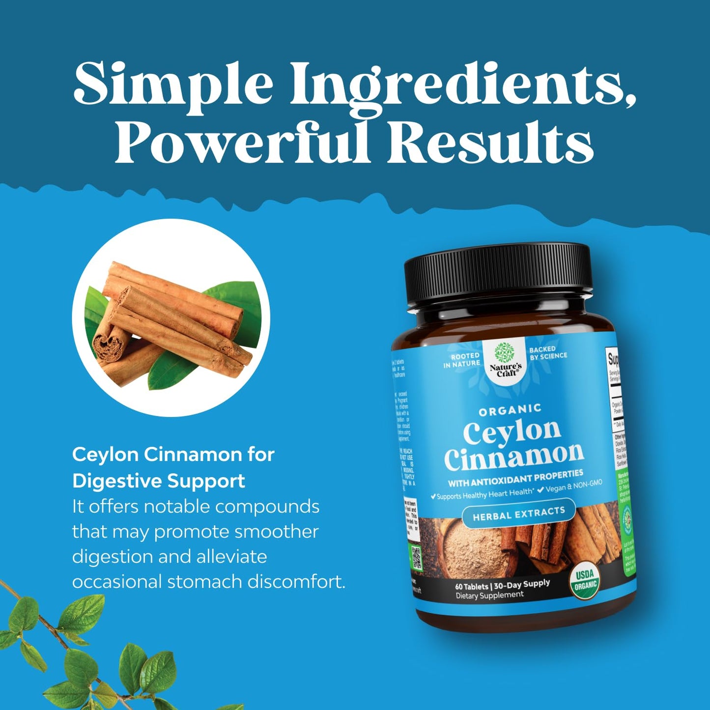 Natures Craft Organic Ceylon Cinnamon Extract Tablets 1000mg, 60 Tablets