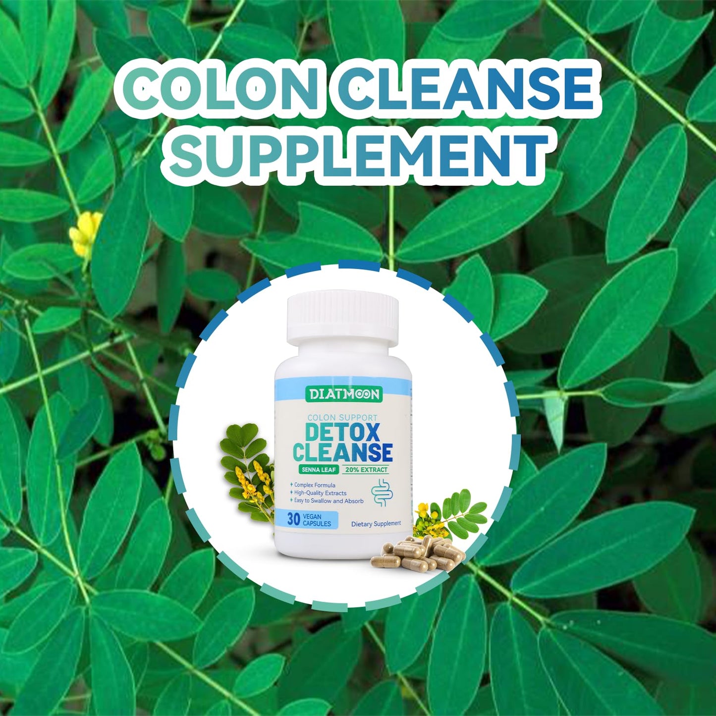 DIATMOON Gut Cleanse Capsule, Gut and Colon Support, Detox & Cleanse, 30 Count