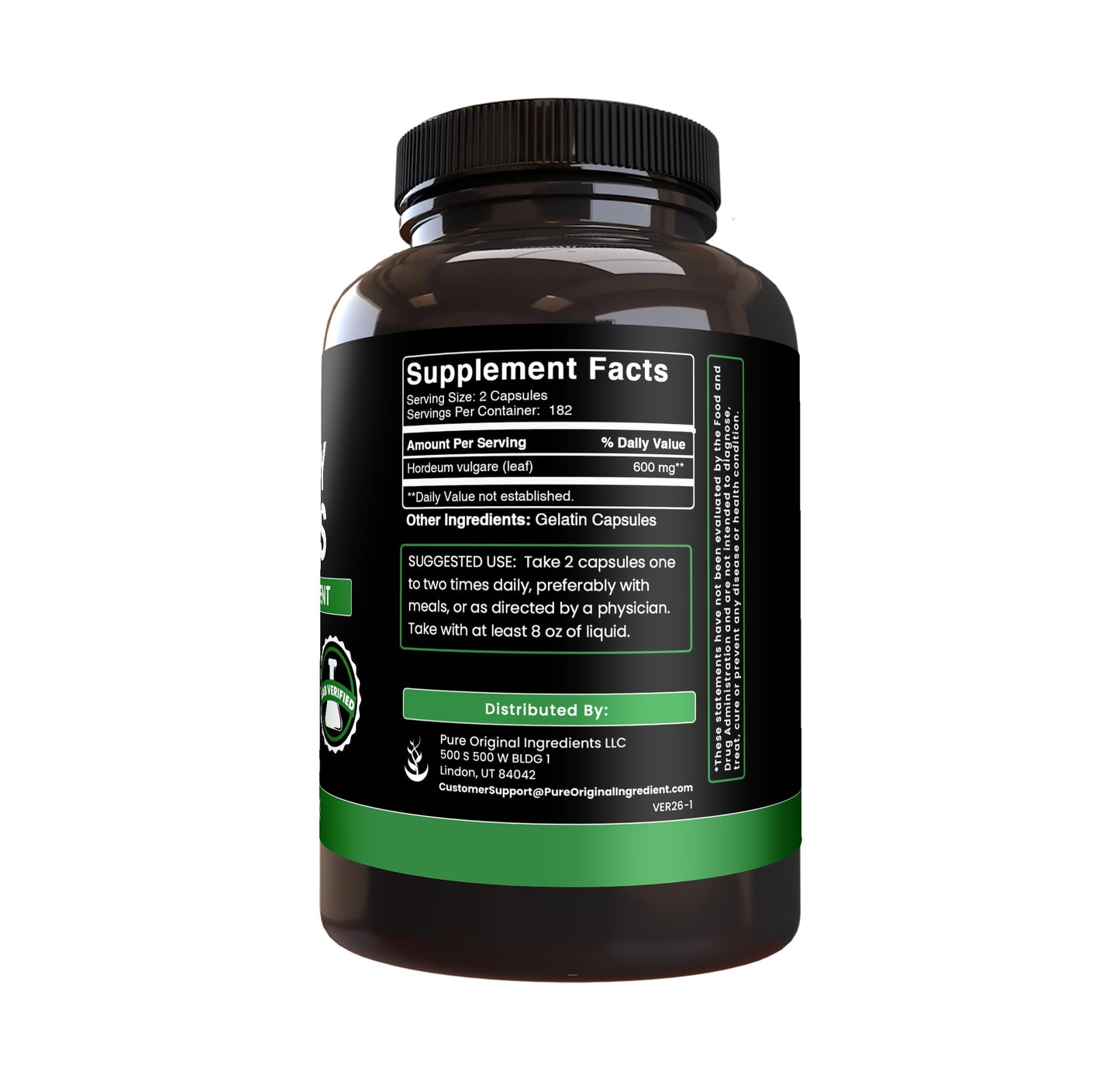 PURE ORIGINAL INGREDIENTS Barley Grass Capsules 365