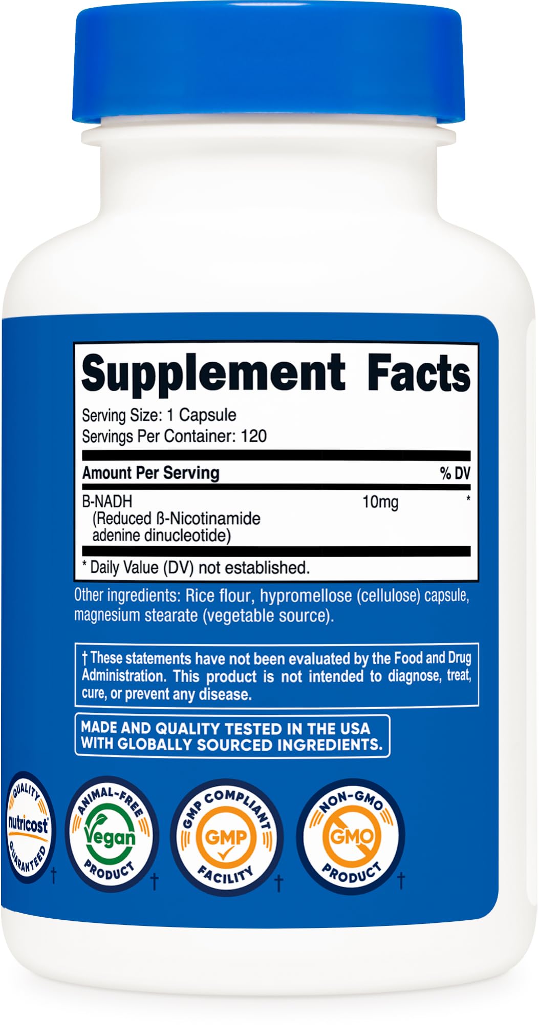 Nutricost NADH 10mg Per Serving 120 Capsules