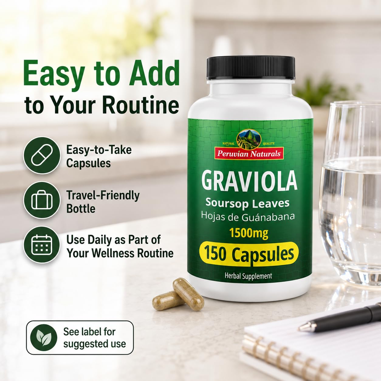 Peruvian Naturals Graviola Soursop Capsules, 150 Count