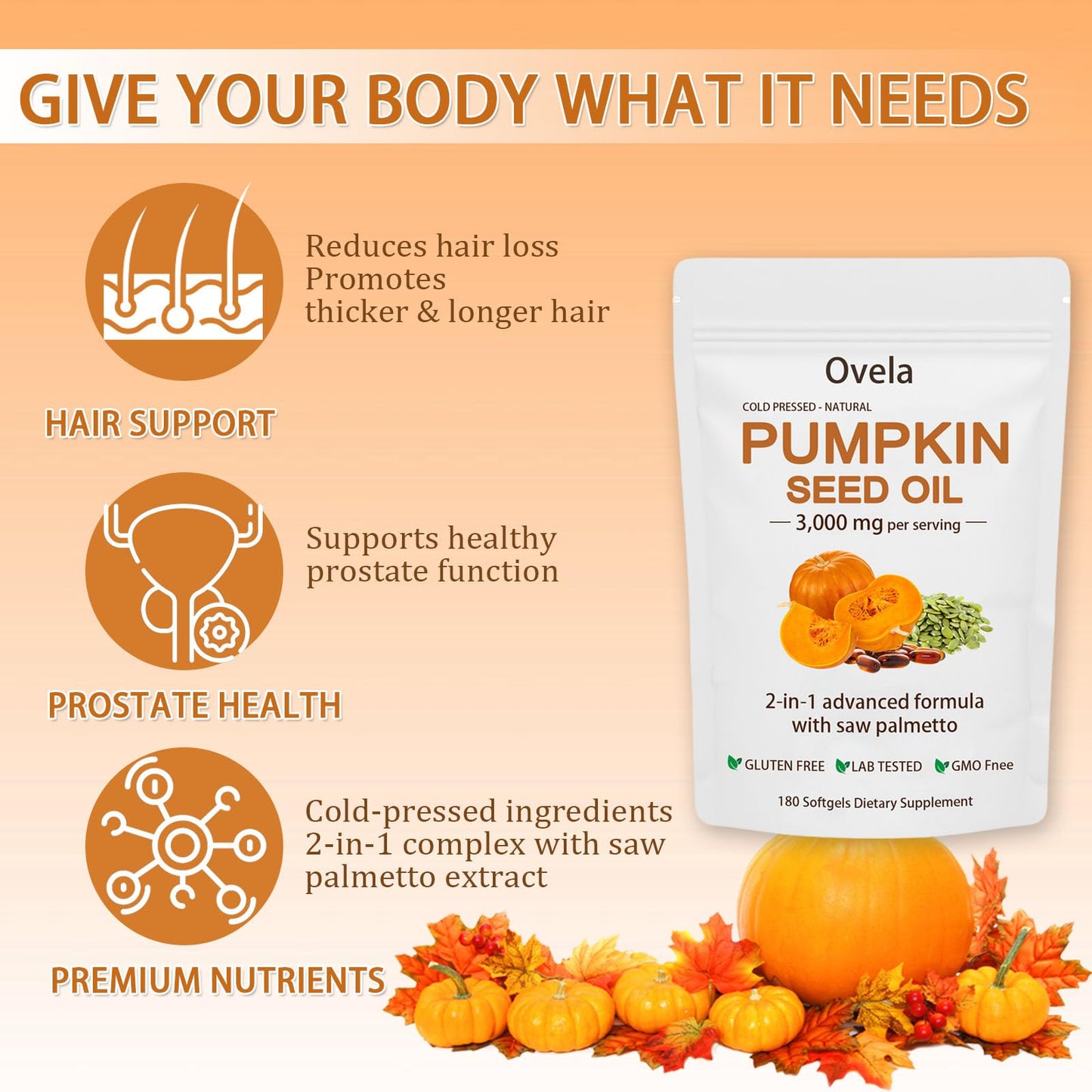 ixarco Ovela Pumpkin Seed Oil Capsules with Saw Palmetto, 1 Count