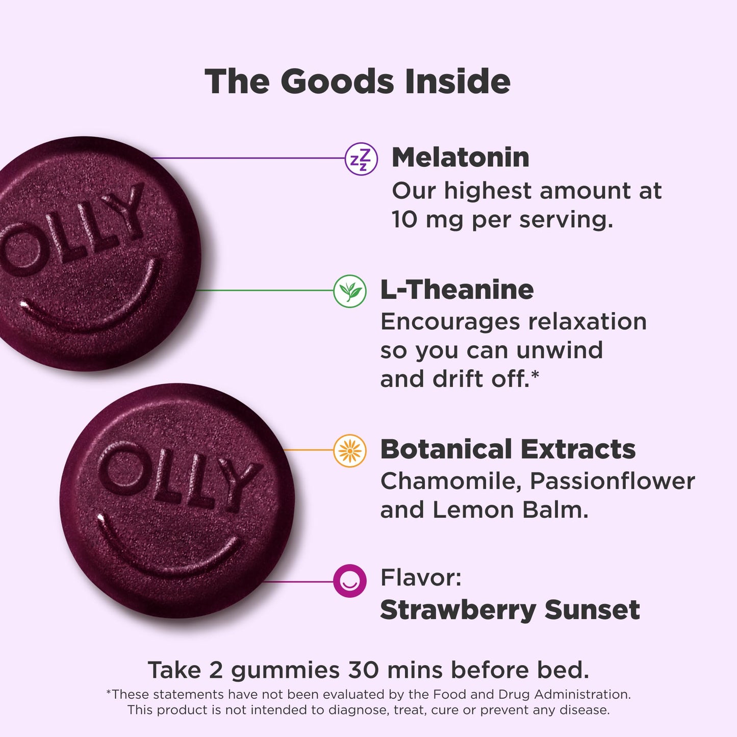 OLLY Max Strength Sleep Gummy,10mg Melatonin,L-Theanine,Chamomile,Lemon Balm,Sugar Free,Vegetarian Sleep Aid,Strawberry -,70 Count (Pack of 2)