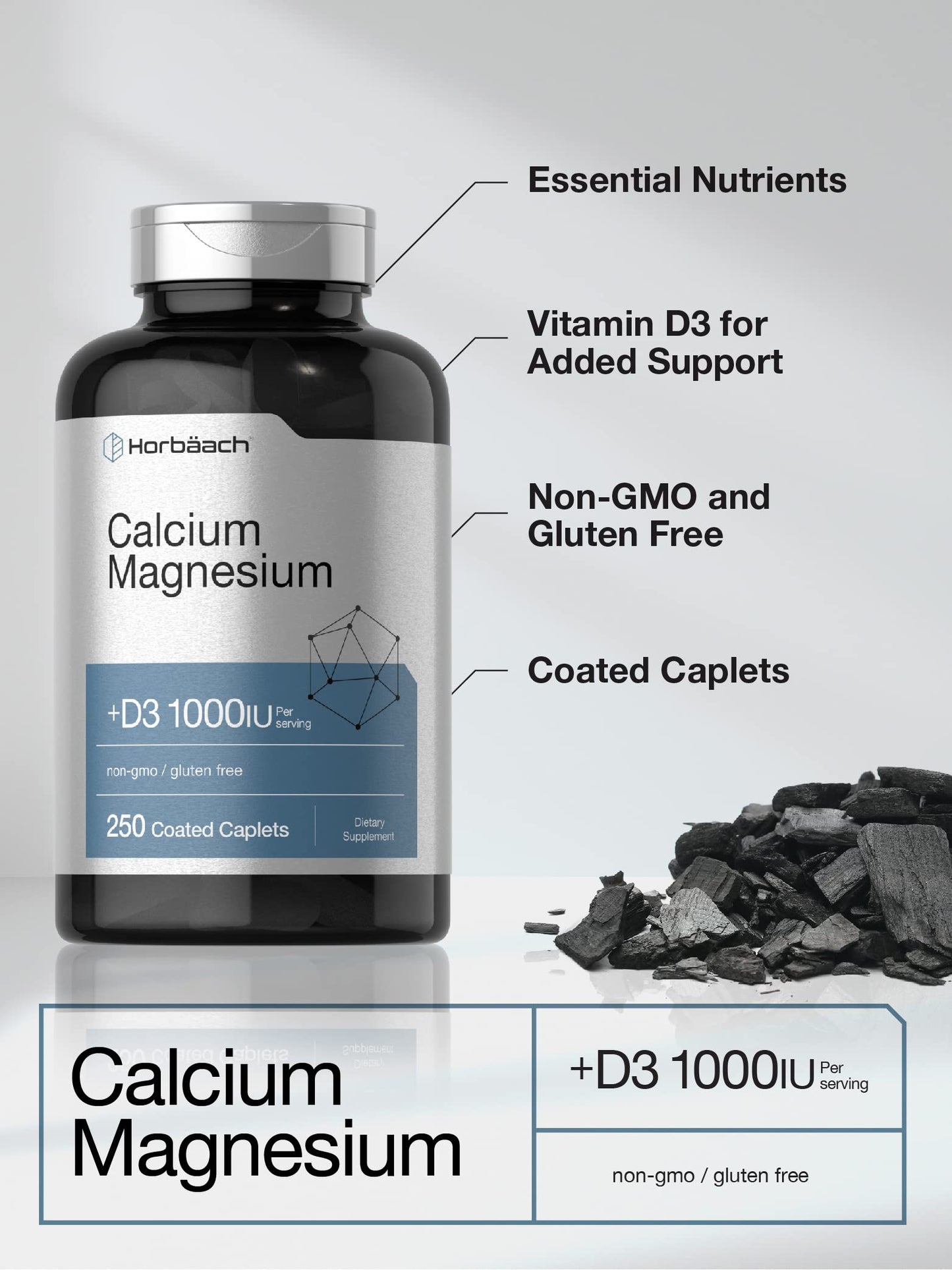 Horbäach Calcium Magnesium Vitamin D3 Caplets 250
