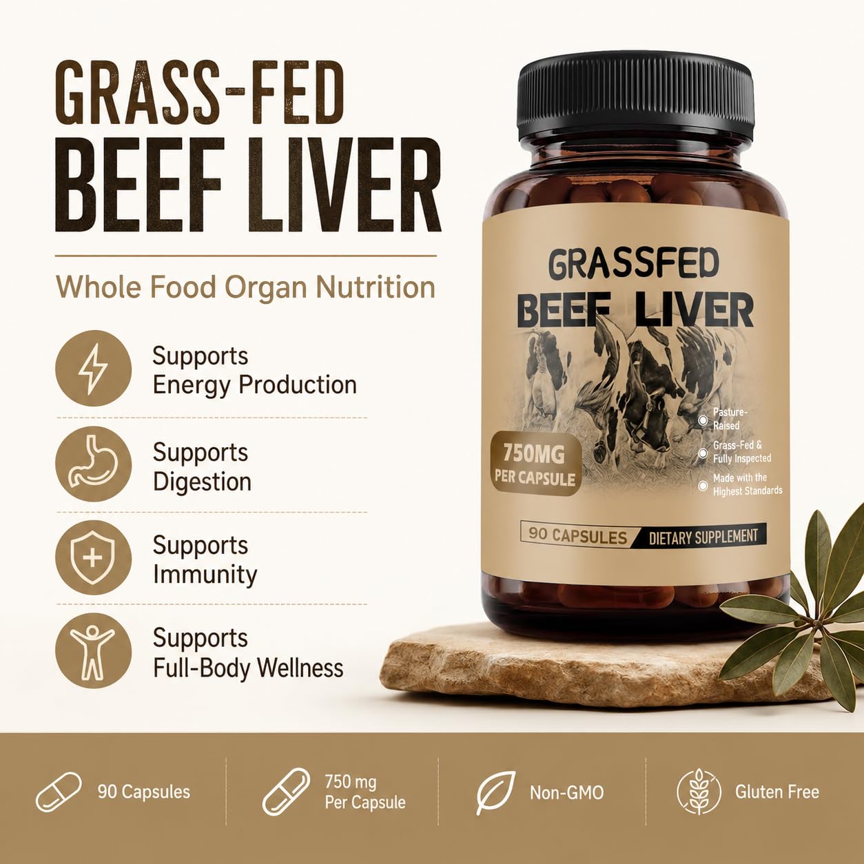 Generic Grass Fed Beef Liver Capsules, 90 Capsules