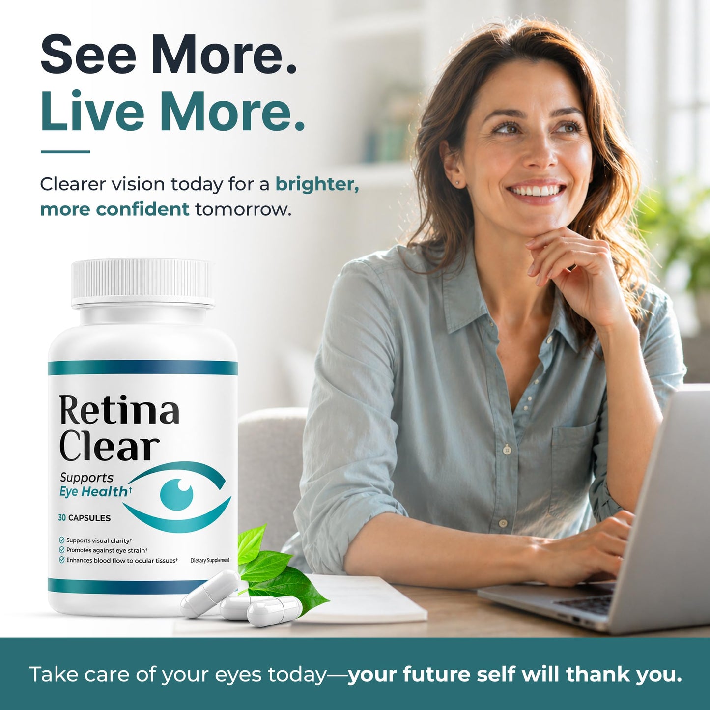 Retina Clear Eye Health Supplement with Lutein, Zeaxanthin, Quercetin, Vitamin A, Zinc & Bilberry, 90 Capsules