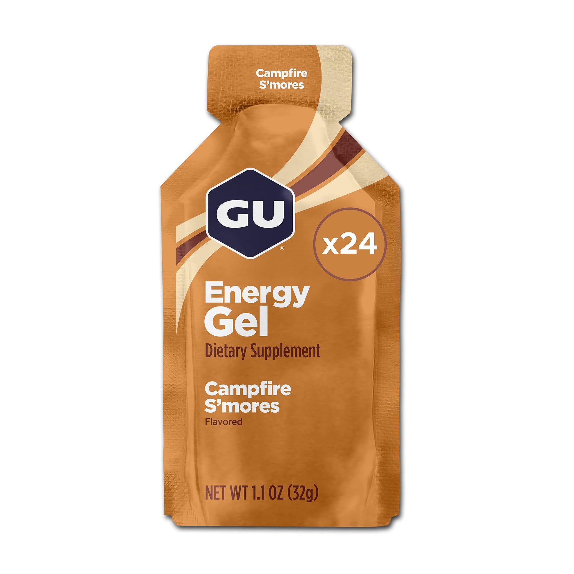 GU Energy Original Sports Nutrition Energy Gel, Vegan and Dairy-Free On-the-Go Energy for Any Workout, Campfire S'Mores, 24-Count