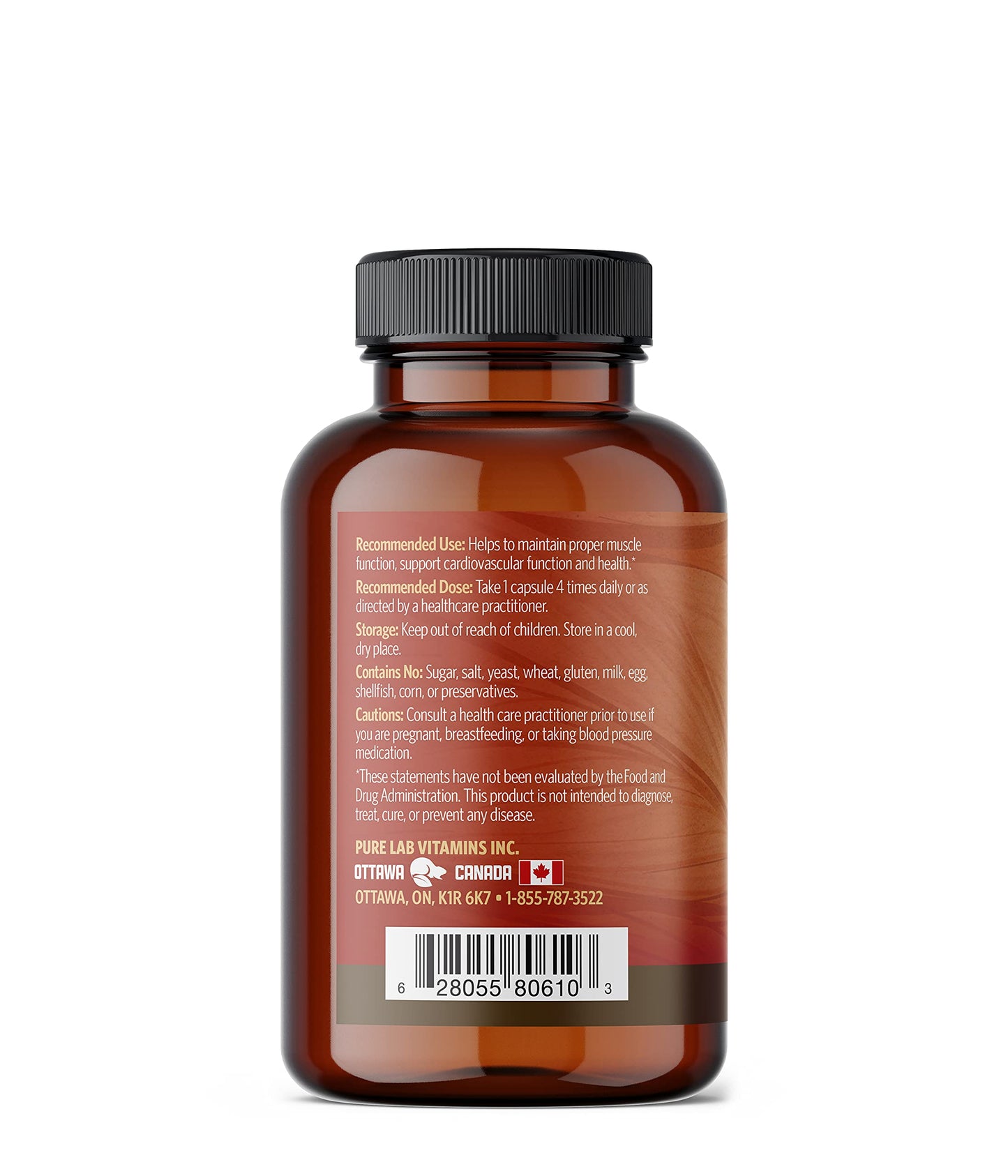 Pure Lab Vitamins Magnesium Glycinate + Taurine + CoQ10 Vegi-Caps, 120 Capsules