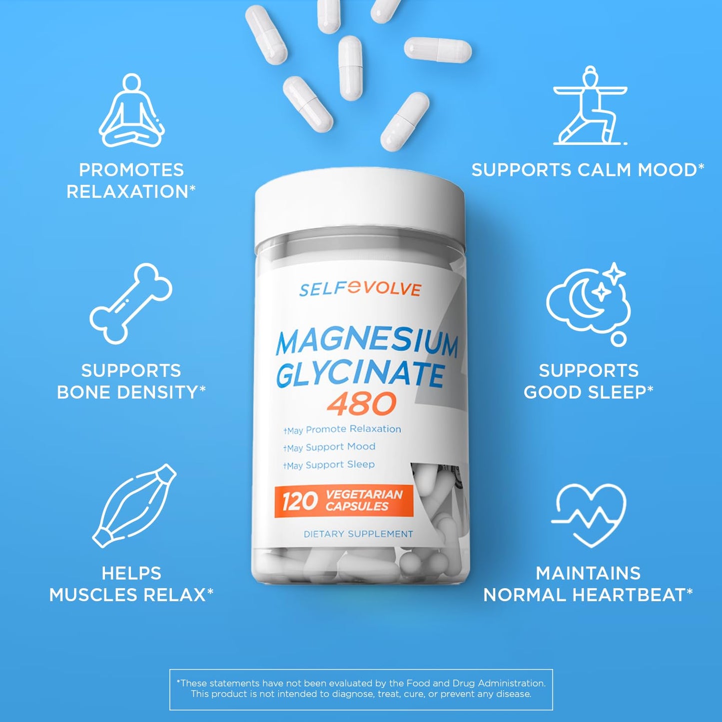 Selfevolve Magnesium Glycinate 480mg Capsule, 1 Count