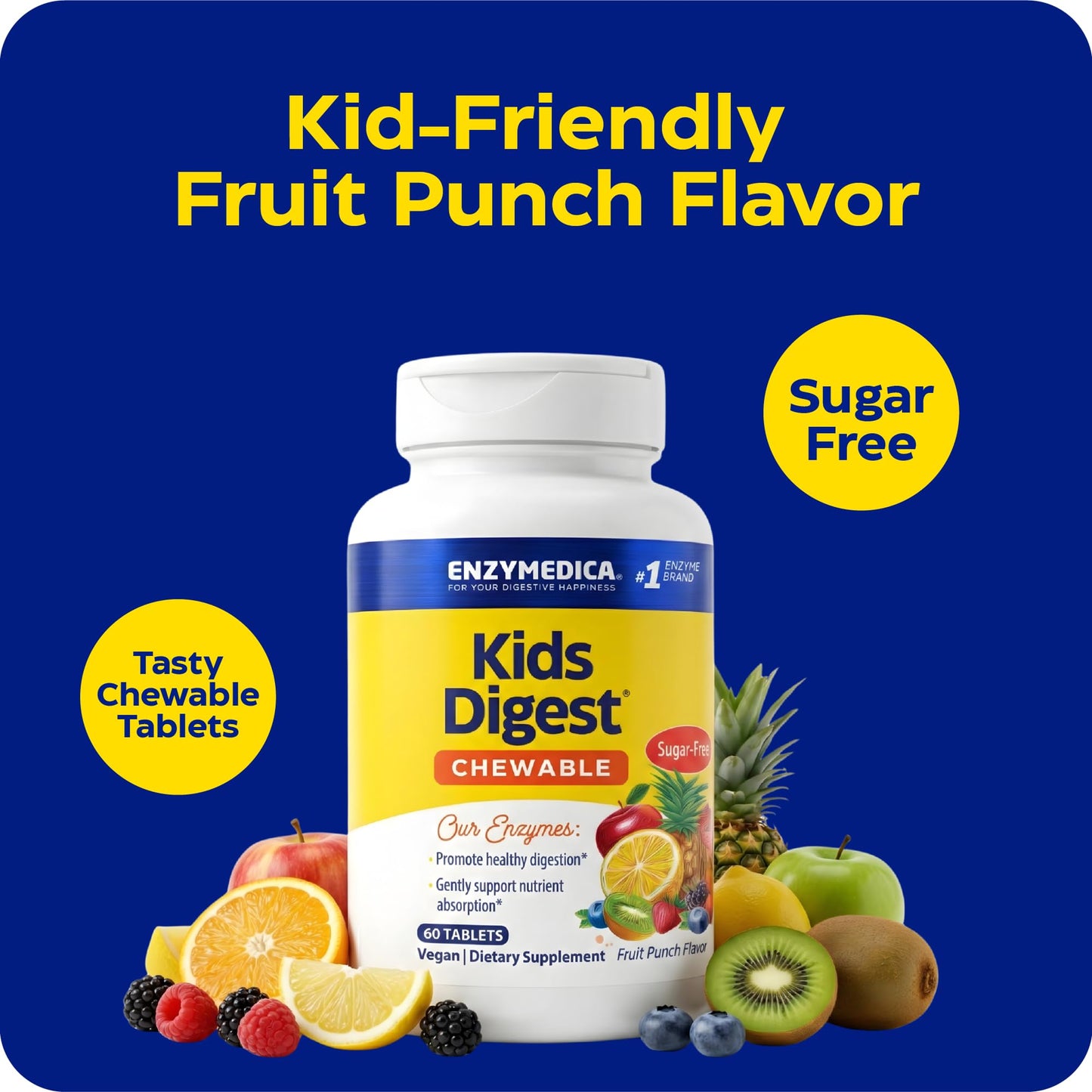 Enzymedica Kids Digest Chewable Digestive Enzyme Supplement, 90 Tablets