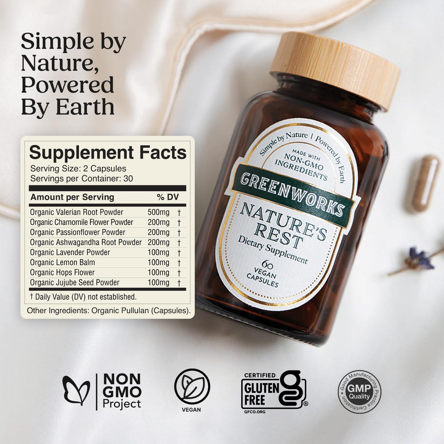Greenworks Nature's Rest Melatonin-Free Sleep Aid for Adults, 60 Capsules