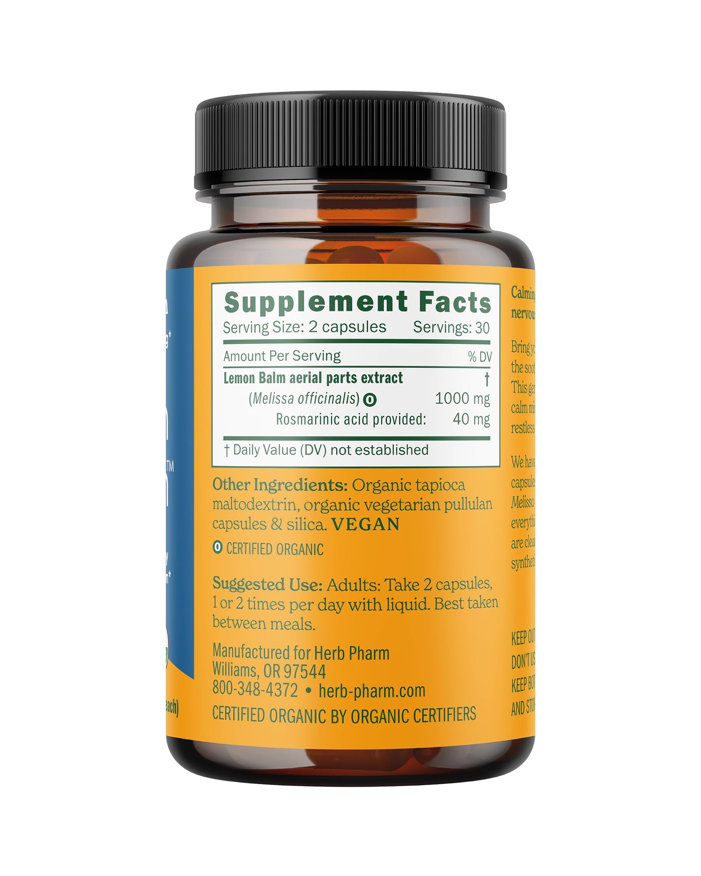 Herb Pharm Lemon Balm Calm Capsules, 60 Count