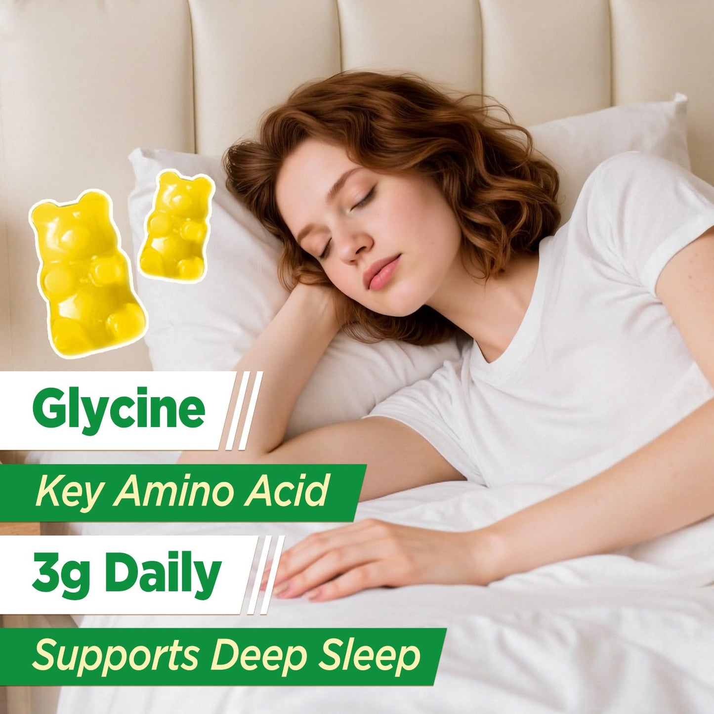 GREABBY Glycine 3g Gummies with L-Alanine 1000 mg, L-Theanine, GABA, Vitamin B6, Sleep Support, Muscle Relaxation, High Absorption Glycine Supplements for Adults, Sugar Free Pineapple Flavor, 60 Gummies