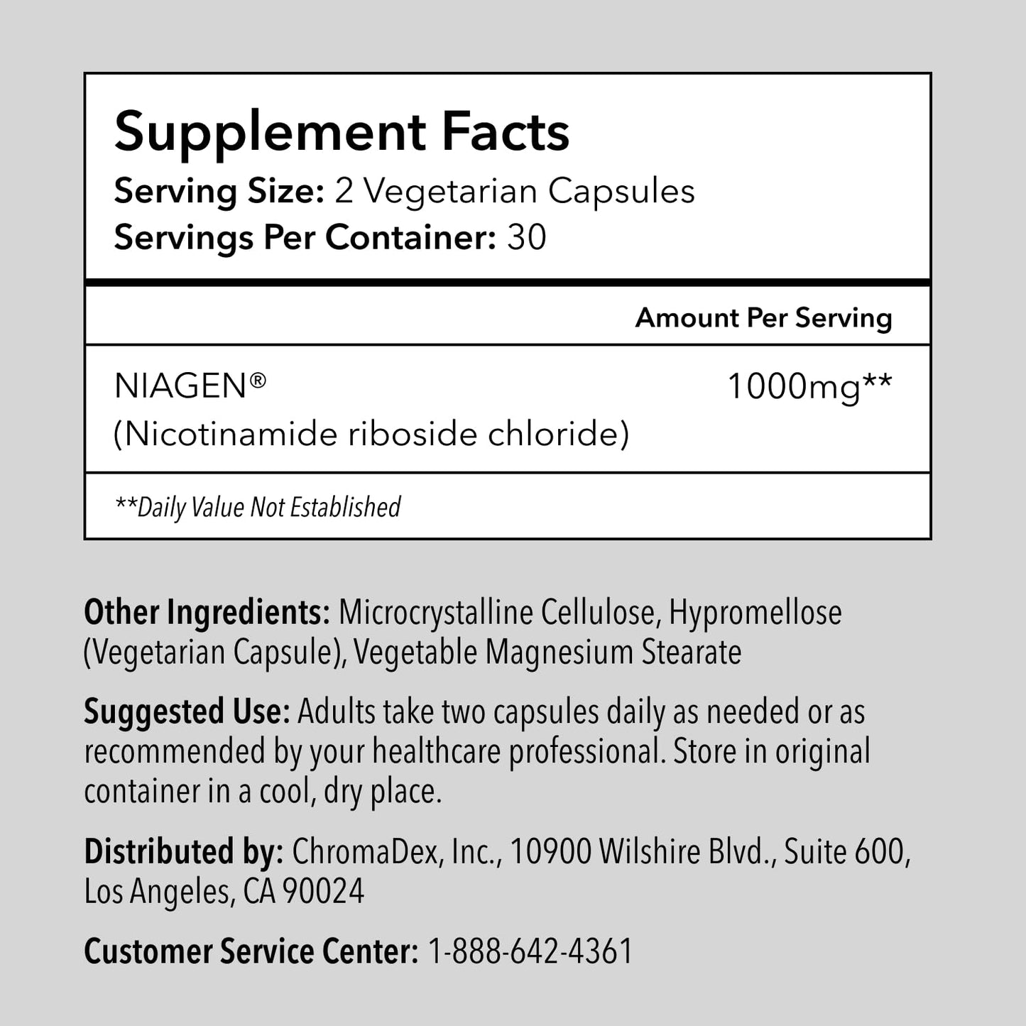 TRU NIAGEN Patented NAD+ Supplement Nicotinamide Riboside (NR) Capsule, 30 Capsules