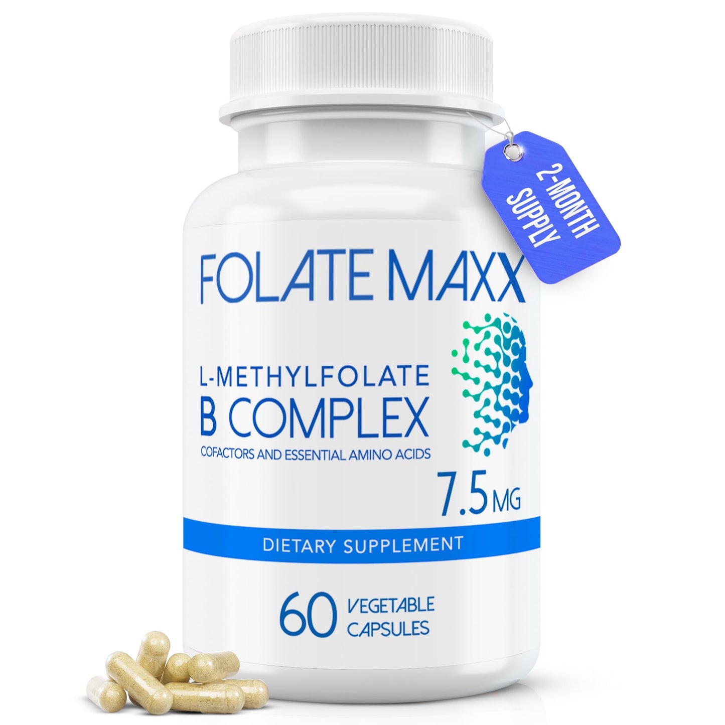 FOLATE MAXX L Methylfolate 7.5mg with Active Vitamin B Complex Capsules 60 Count