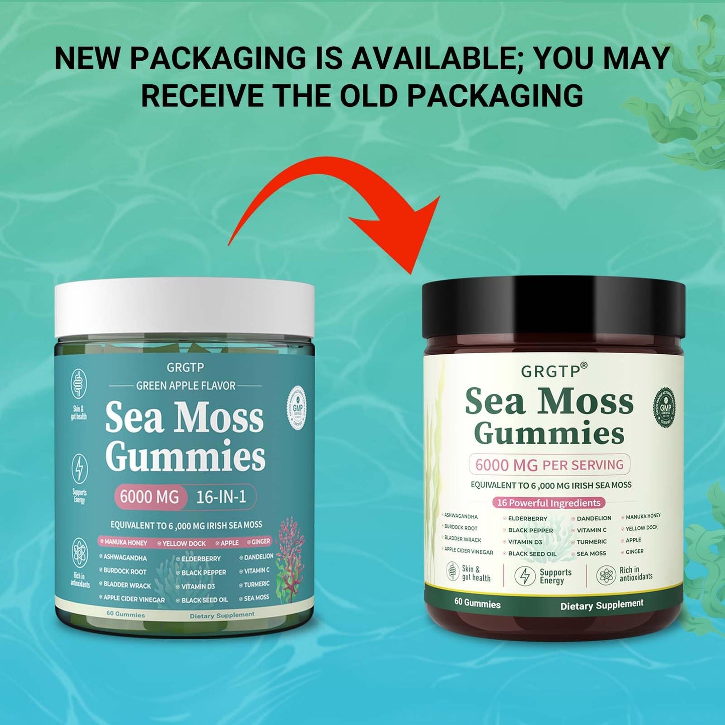 GRGTP Sea Moss Gummies 16-In-1 Gummy 60 Count