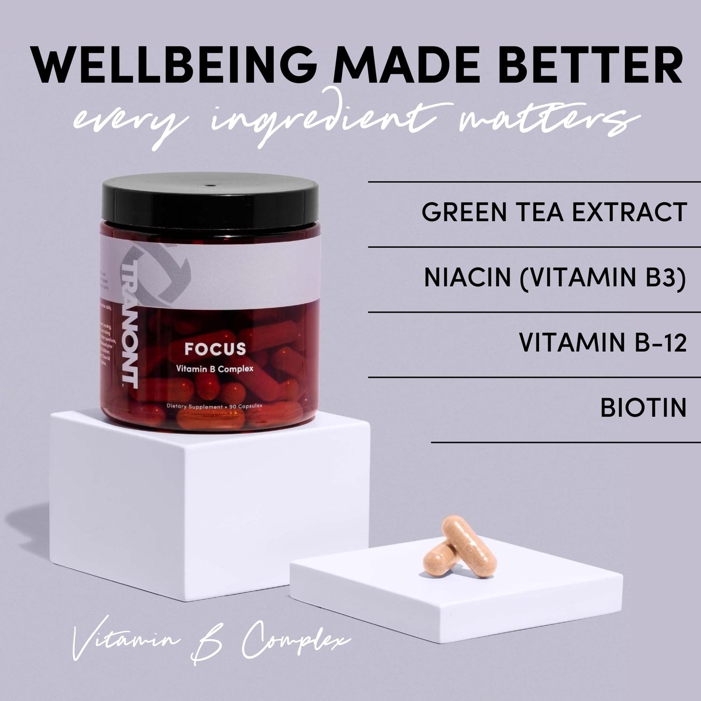 Tranont Focus Vitamin B Complex Capsules, 90 Count