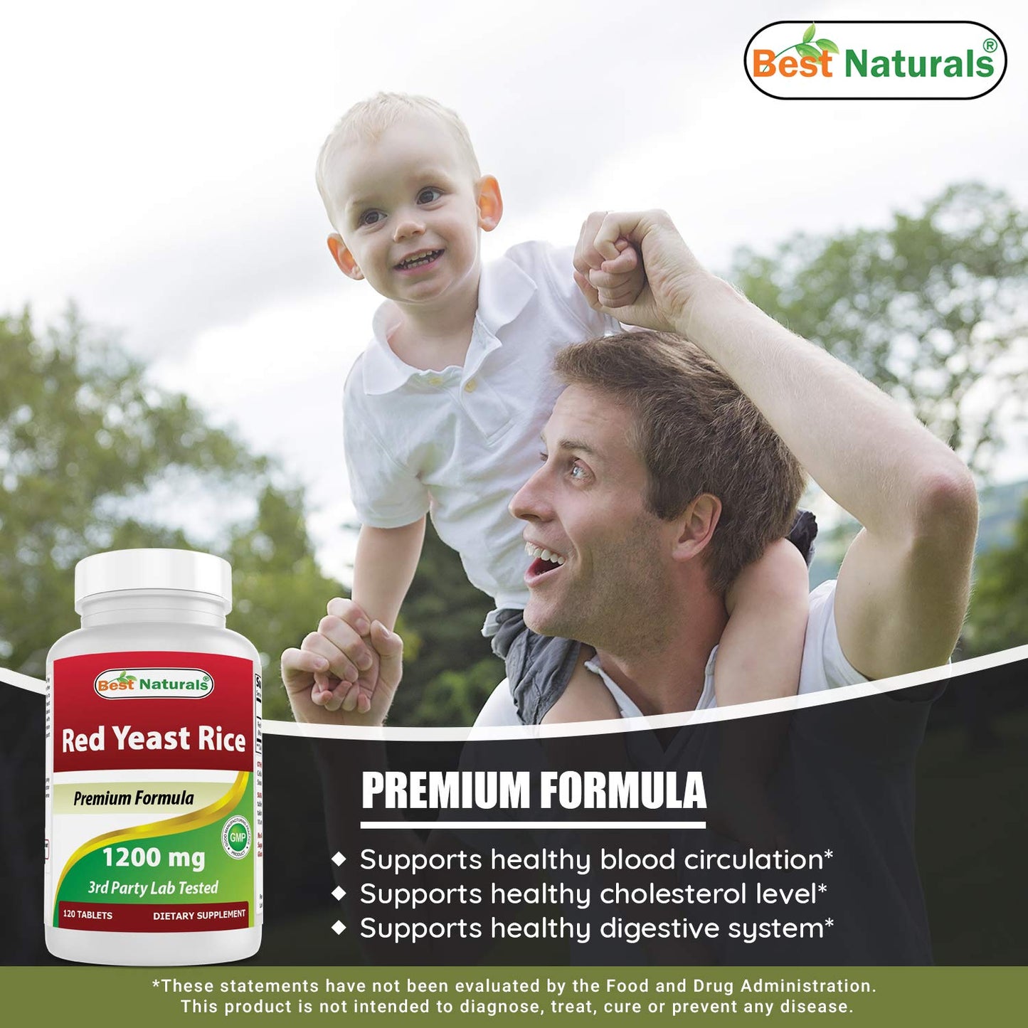 Best Naturals Red Yeast Rice Cholesterol Support 1200 mg & Vitamin B12 6000 mcg 1 Tablet