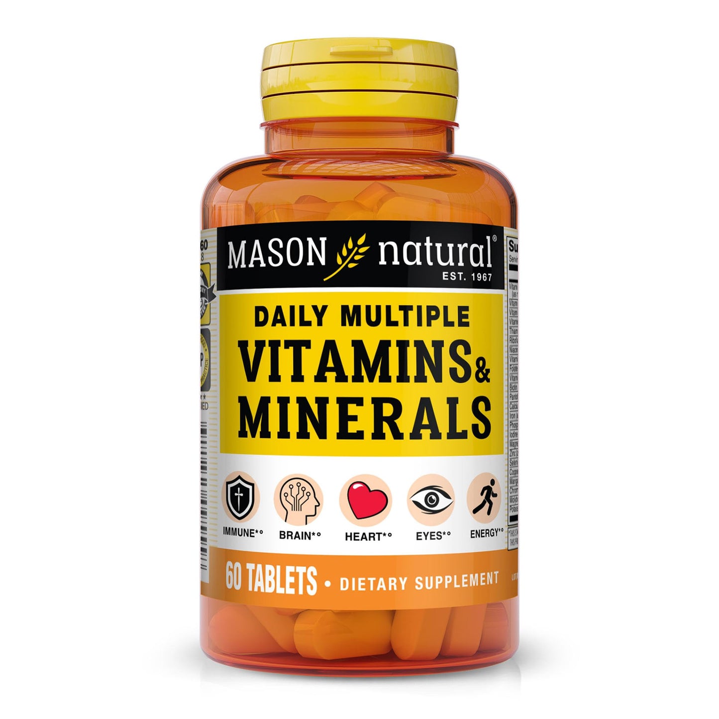 MASON NATURAL Daily Multiple Vitamins with Minerals, 24 Essential Nutrients for Overall Health, 60 Tablets