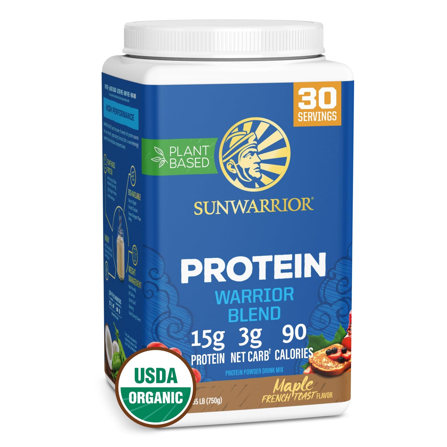 Sunwarrior Organic Plant Based Protein Powder Maple Flavor, 30 Servings