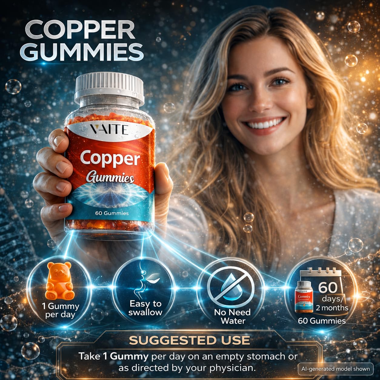 VAITE Copper Supplement Gummies 60 Count