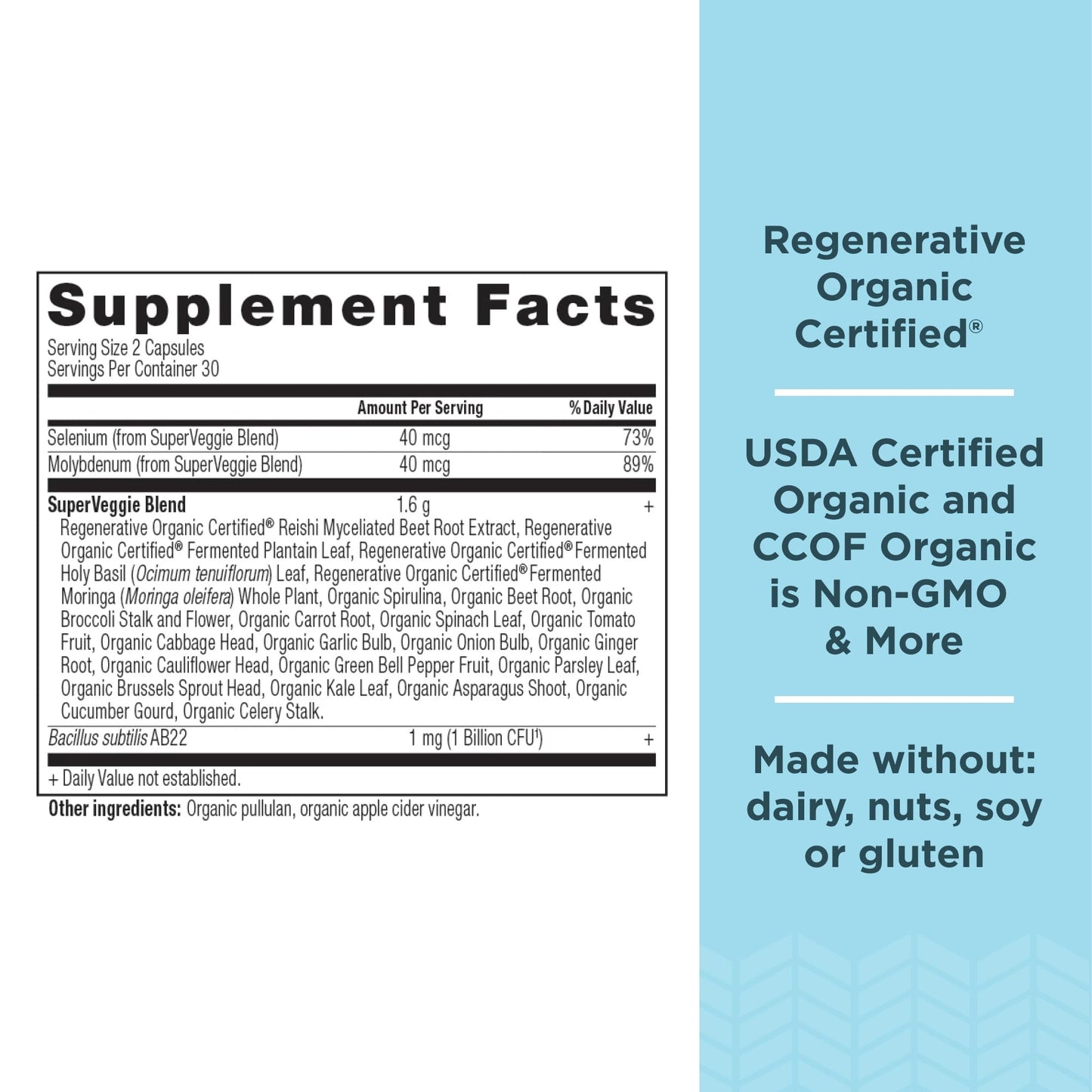 Ancient Nutrition Regenerative Organic Certified SuperVeggies Capsules, 60 Count