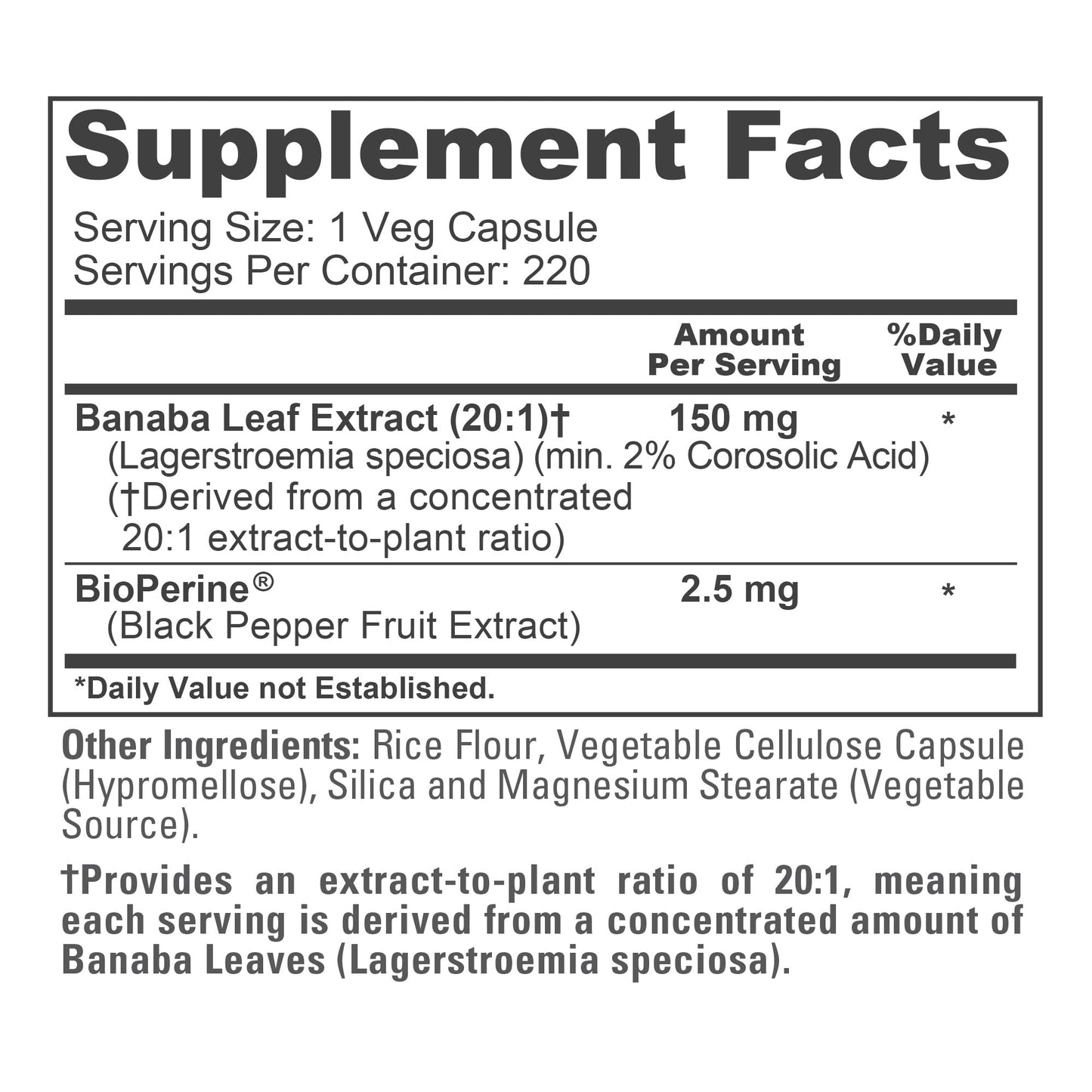 NusaPure Banaba Leaf 150 mg Capsules, 220 Count