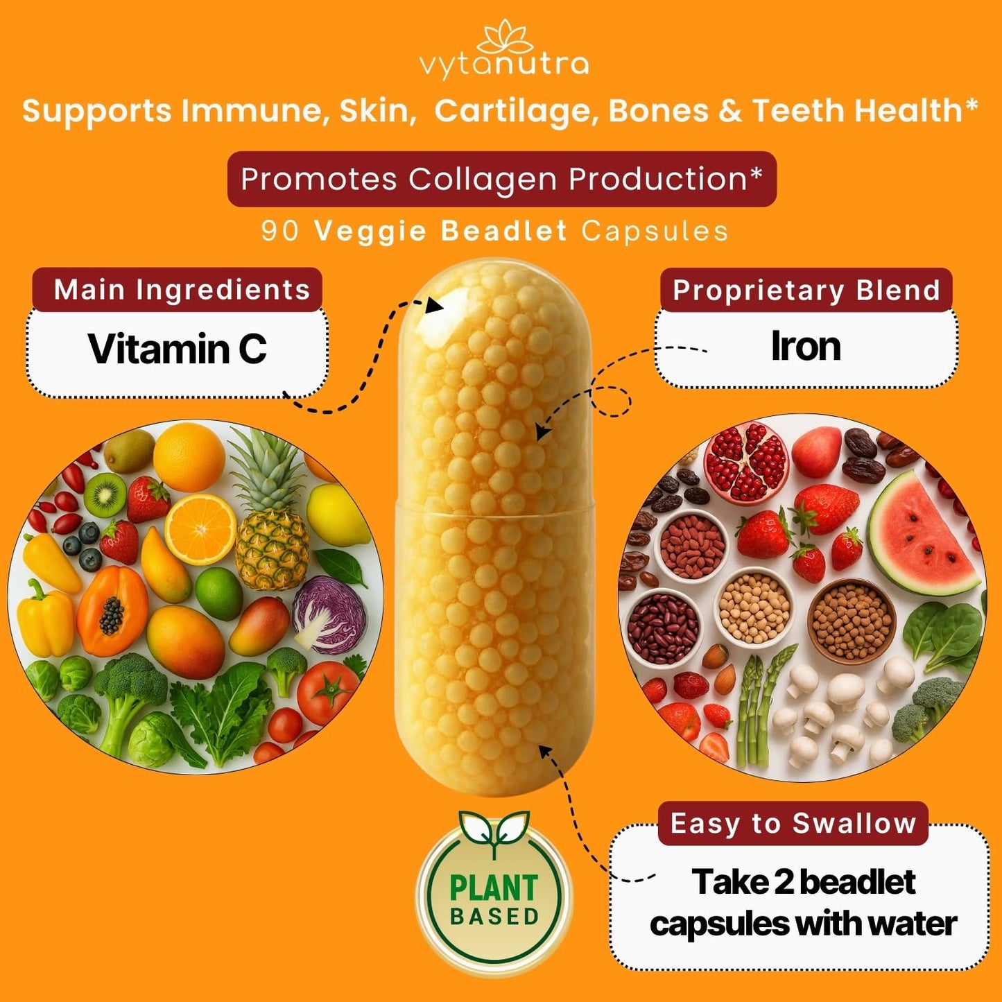 Vytanutra Immune Support Vitamin C – with Iron Capsules, 90 Count
