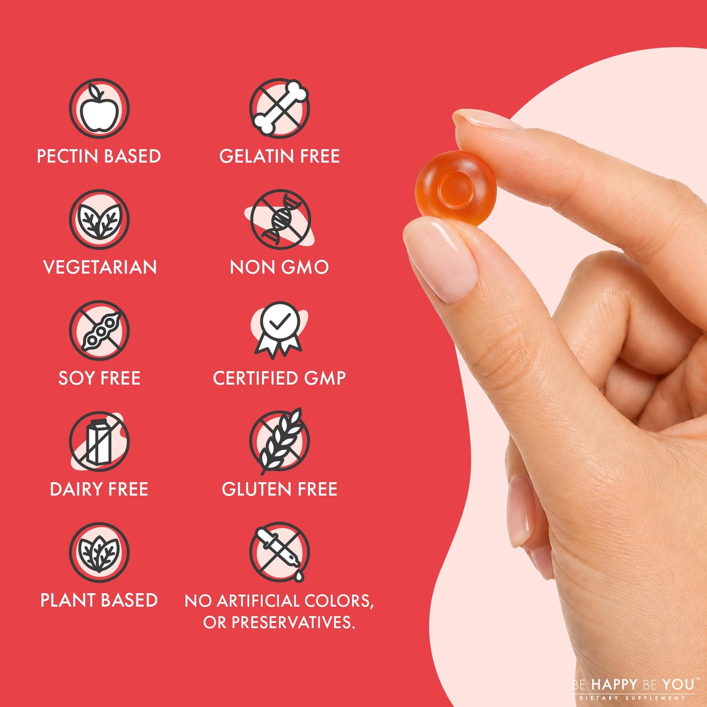 Be Happy Be You Hair Skin and Nails Gummies, 90 Count