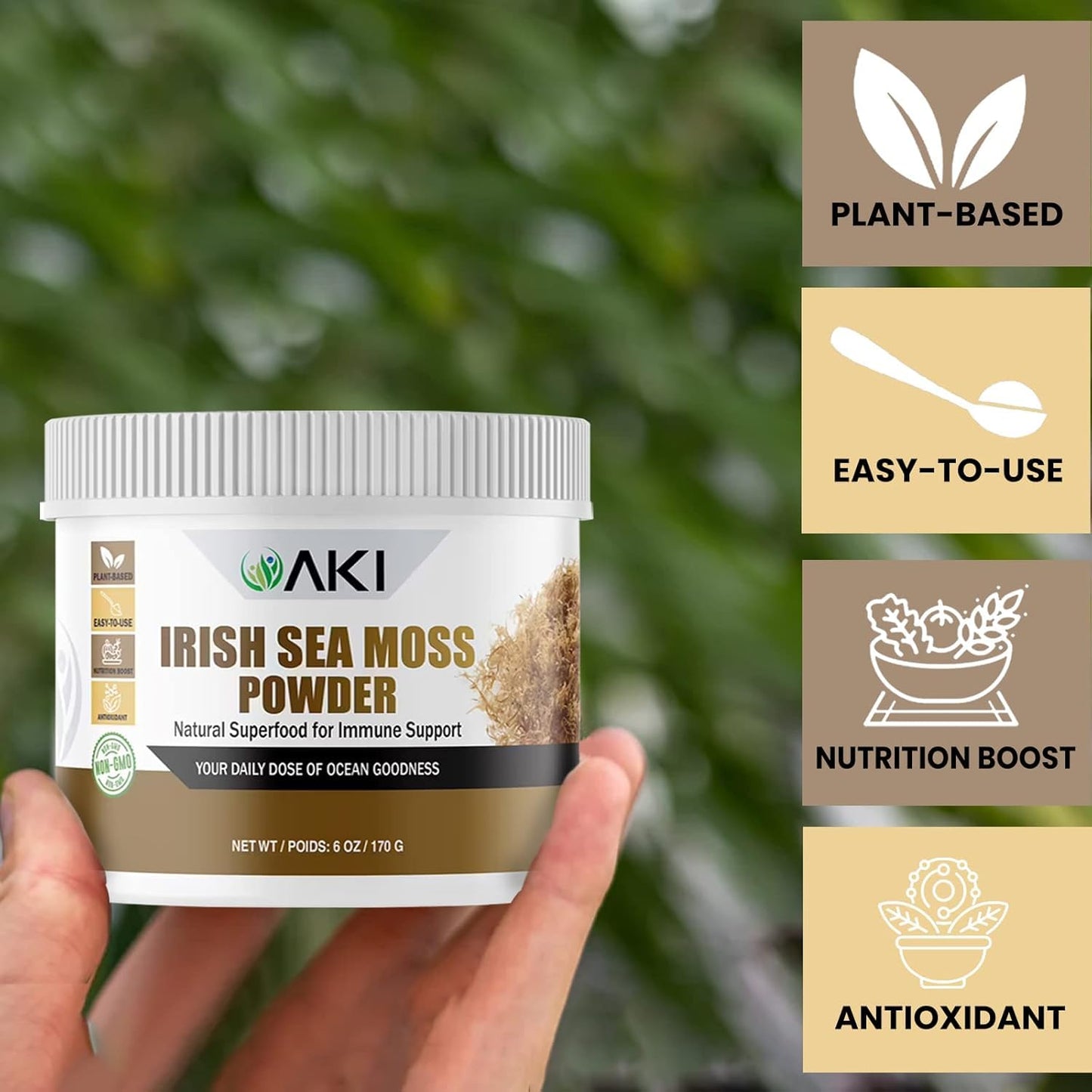 AKI ORGANIC Irish Sea Moss Powder, 6 oz