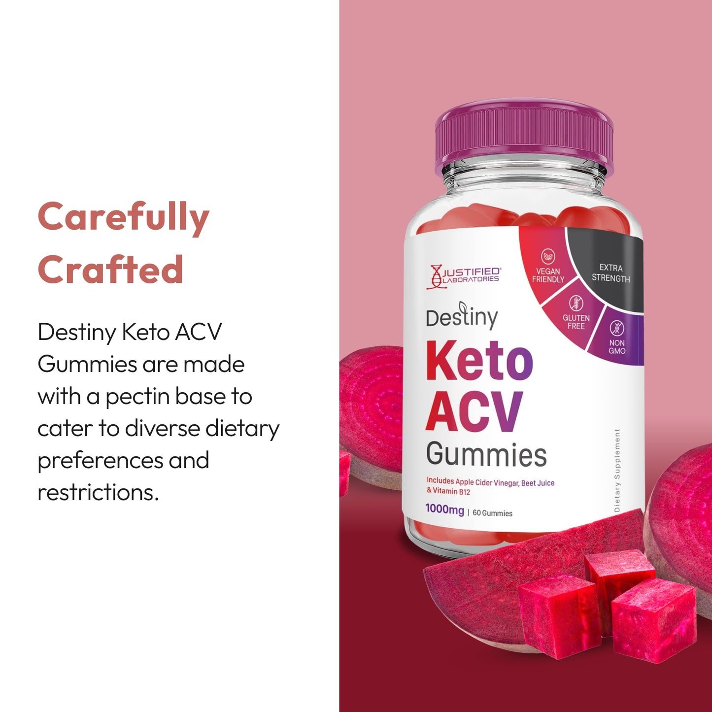 Justified Laboratories Destiny Keto ACV Gummies Gummy, 120 Count