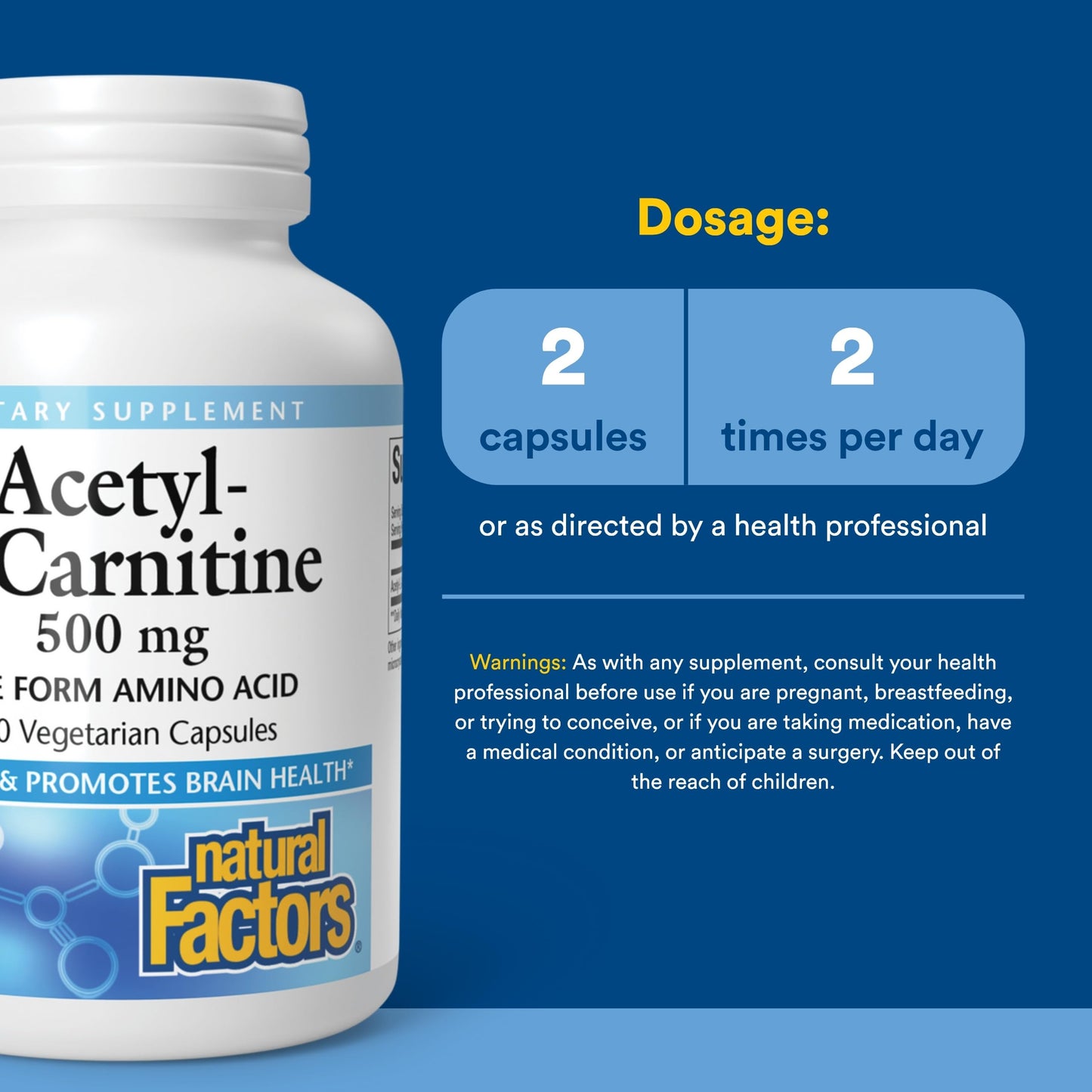 Natural Factors Acetyl L-Carnitine 500 mg, 120 Capsules