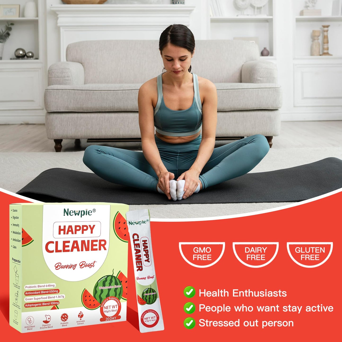 Blltzzz Newpie Superfoods Happy Cleaner Probiotic Powder Watermelon Flavor 3.18 Ounce (Pack of 1)