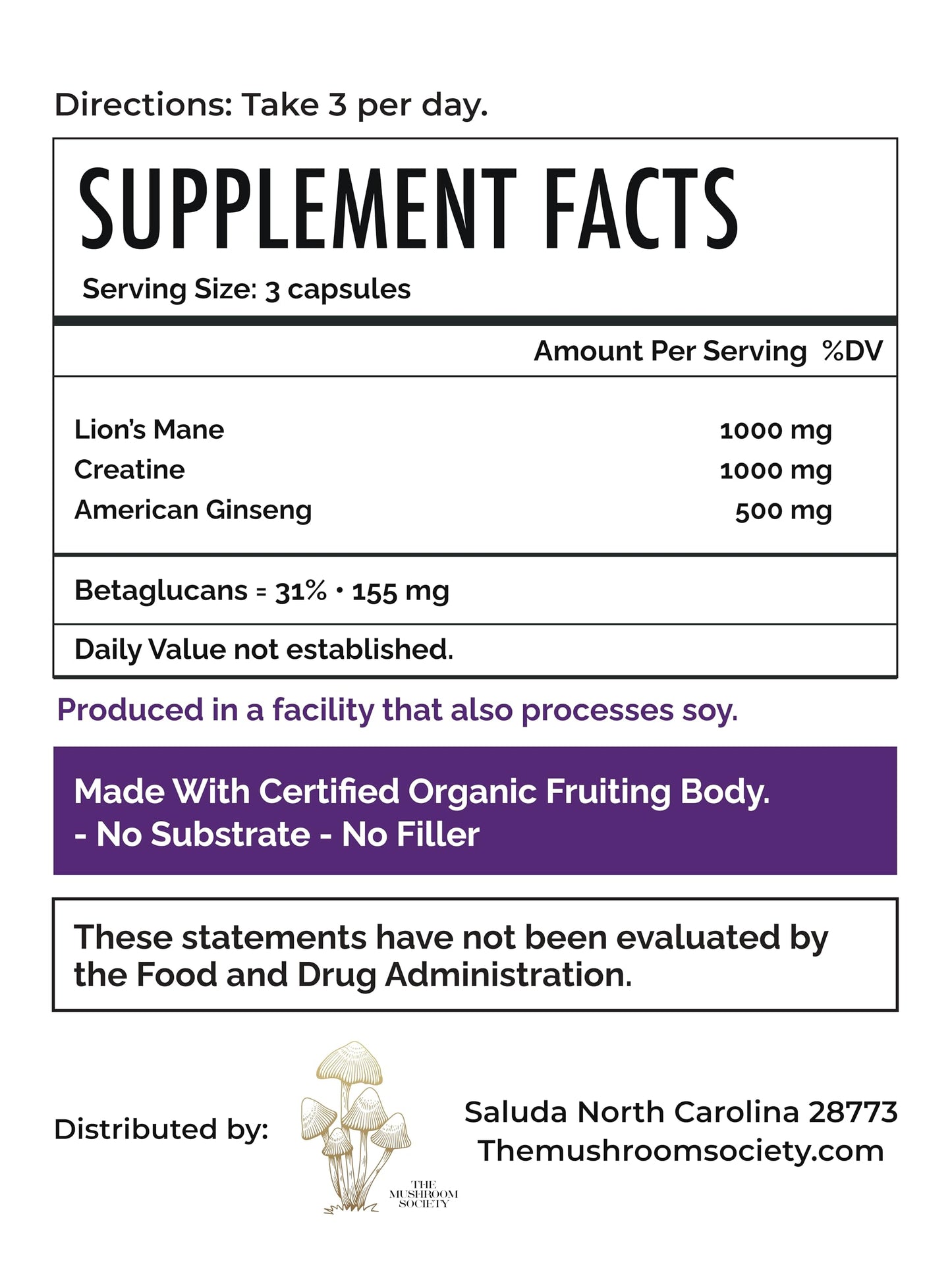 The Mushroom Society Pre-Workout Supplement Focus & Performance Stack with Lion’s Mane, Creatine, American Ginseng & Beta-Glucans – Natural Energy & Endurance Without Caffeine, 60 Capsules