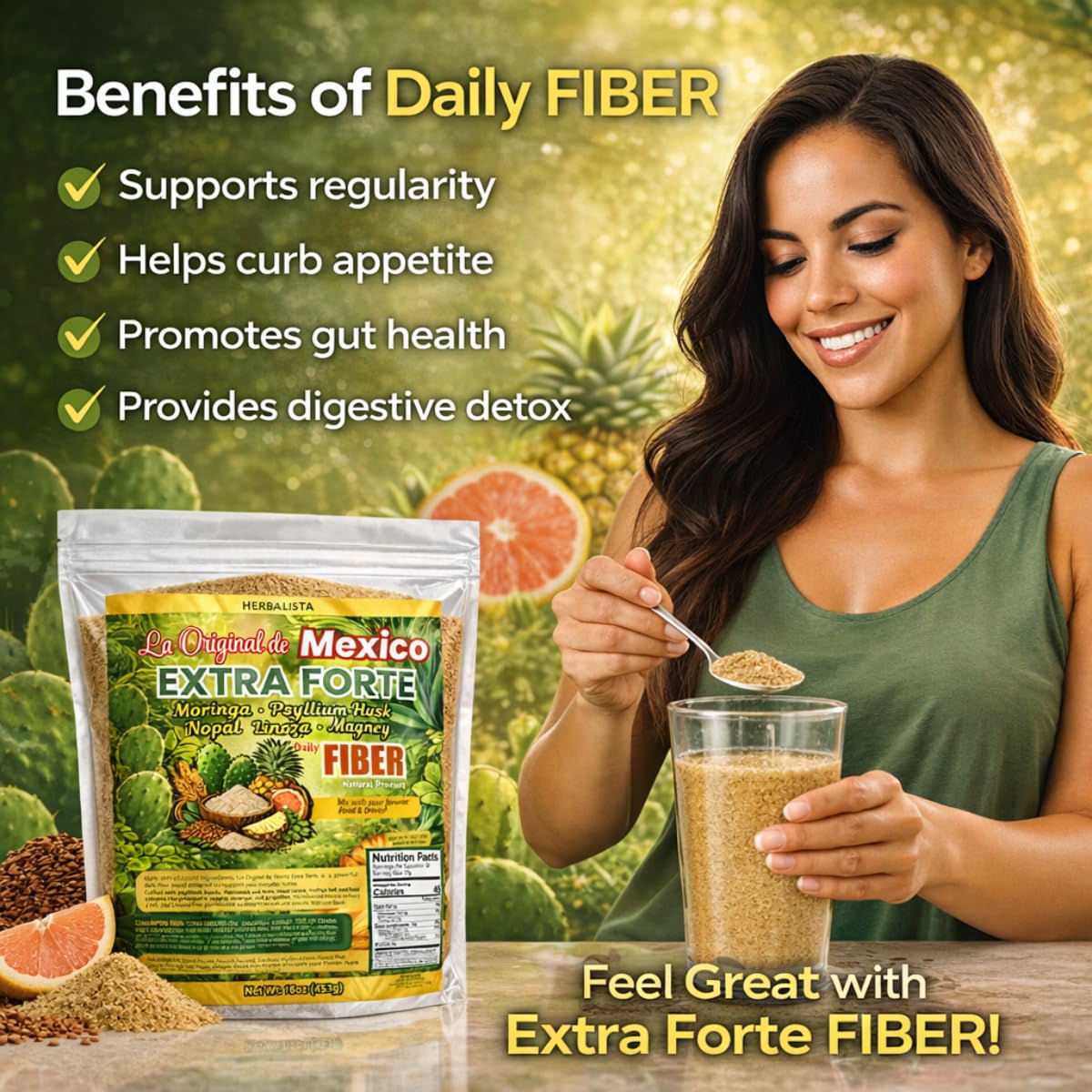 HERBALISTA La Original de Mexico Extra Forte Daily Fiber Powder, 16 oz