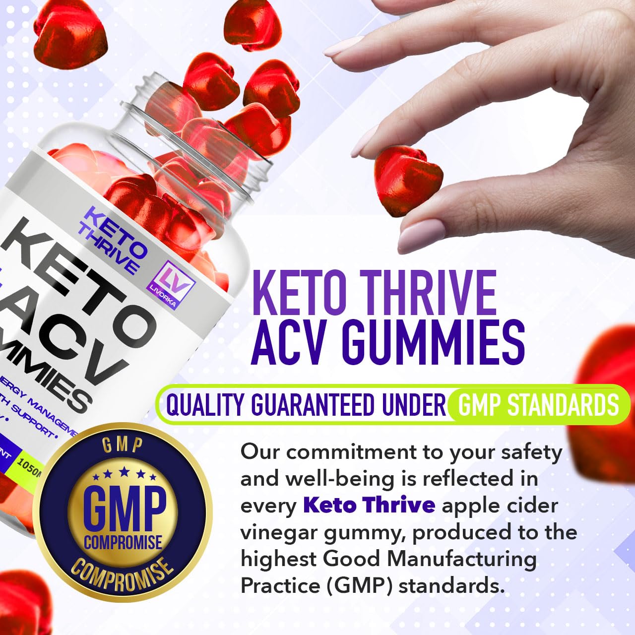 LIVORKA Keto Thrive ACV Gummies 1050mg Apple Cider Vinegar, 60 Gummies