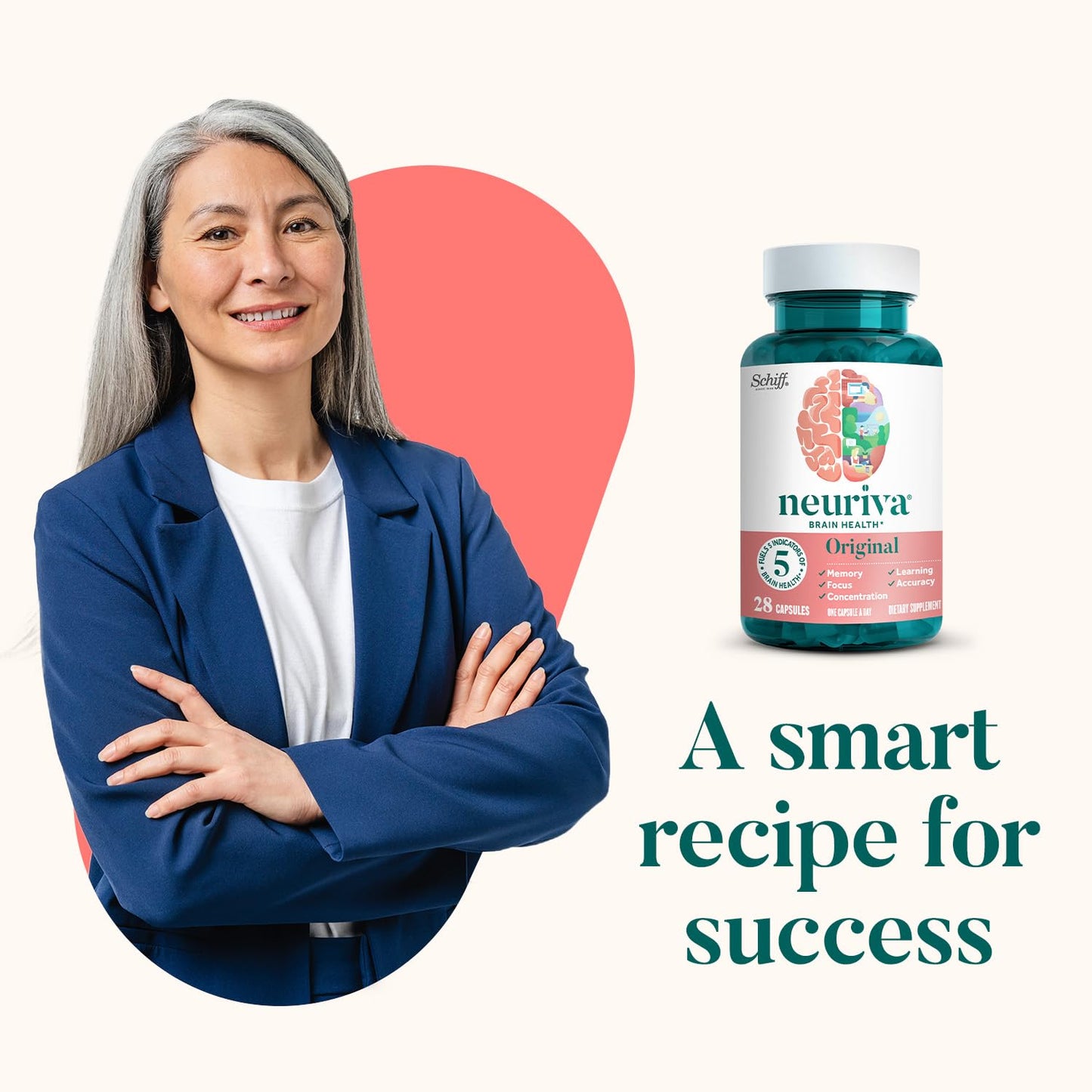 NEURIVA Original Decaffeinated Clinically Tested Nootropic Brain Supplement for Memory, Focus & Concentration, NeuroFactor & Phosphatidylserine, 56 Capsules
